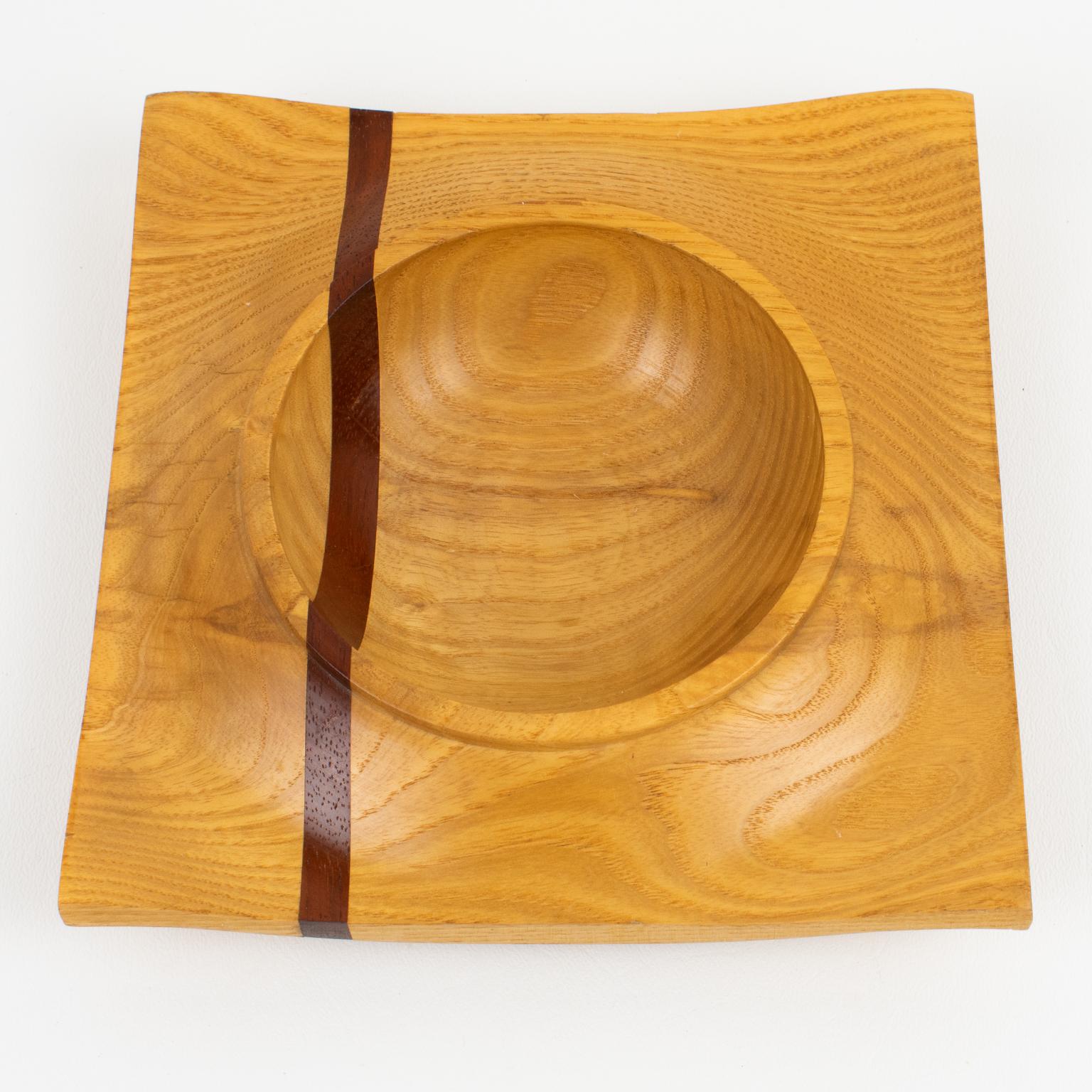 Late 20th Century Space Age Danish Carved Wood Bowl Centerpiece Catchall Vide Poche, 1980s For Sale