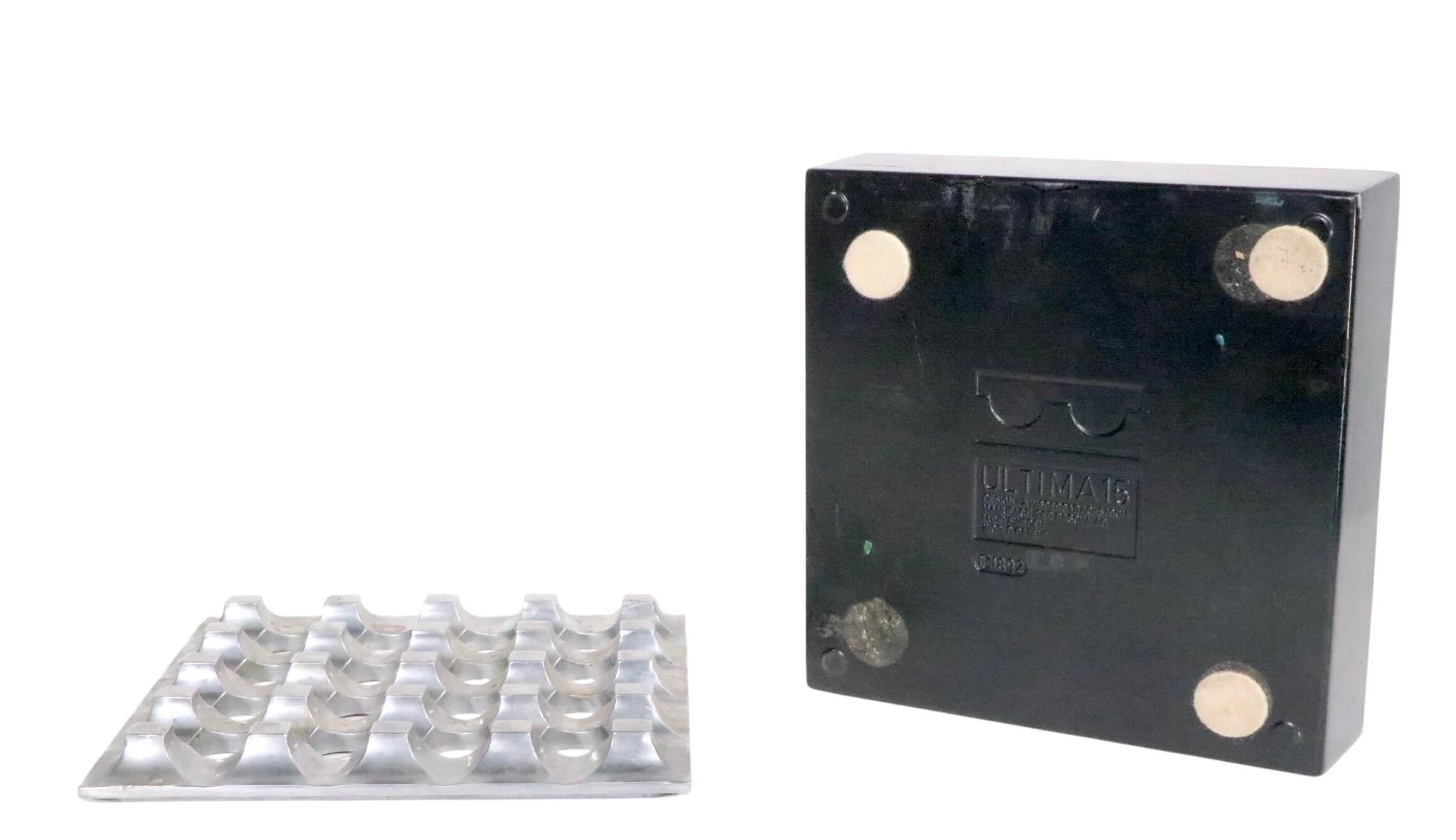 Iconic Space Age architectural ashtray, Ultima15 designed by Holger Backstrom & Bo Ljungberg for Diverse Ting circa 1960's. 
 This example is in good, original, clean and ready to use condition, showing only expected signs of age and use. Black