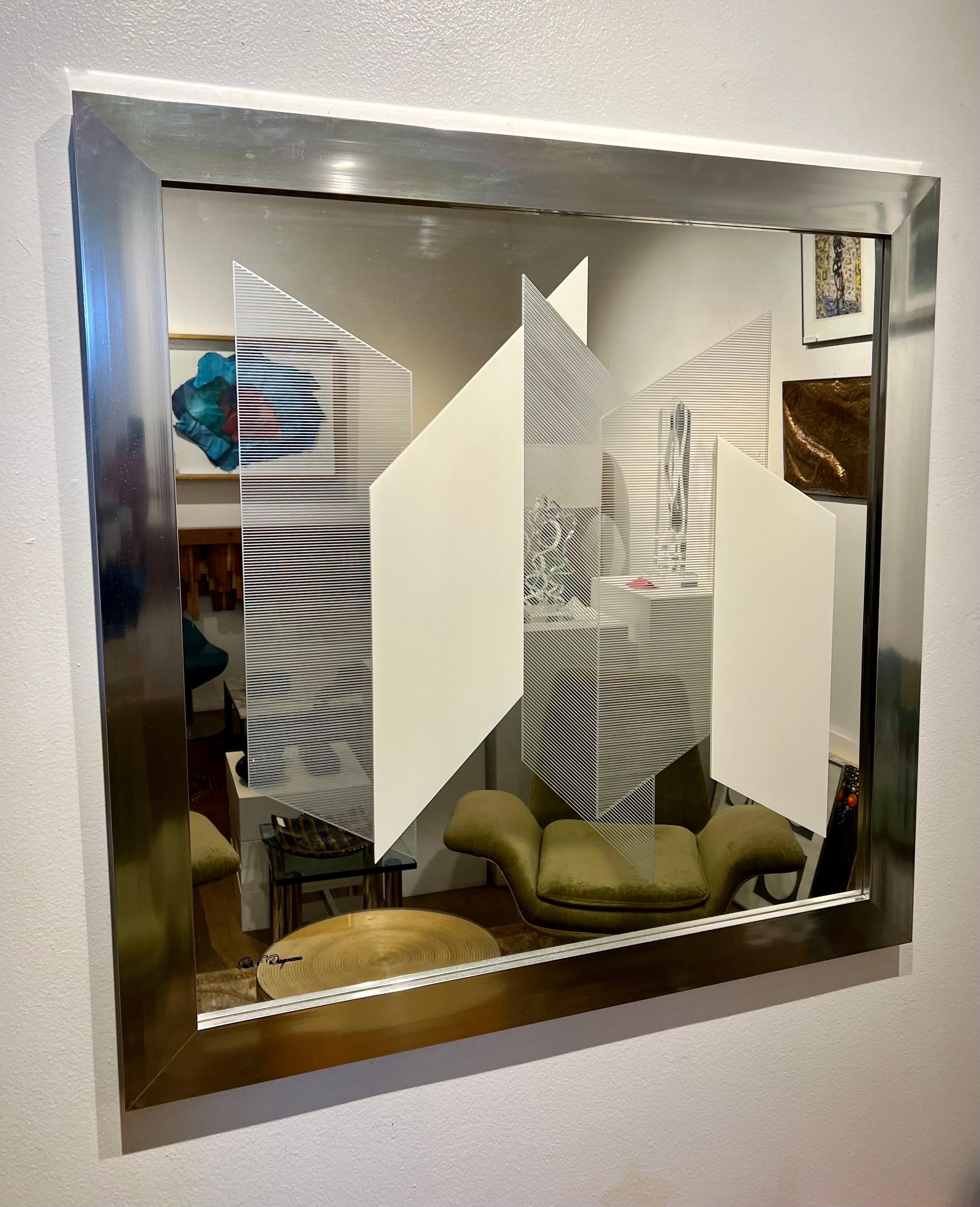 American Space Age Decorative Large Geometric Mirror by Greg Copeland Signed M& Framed
