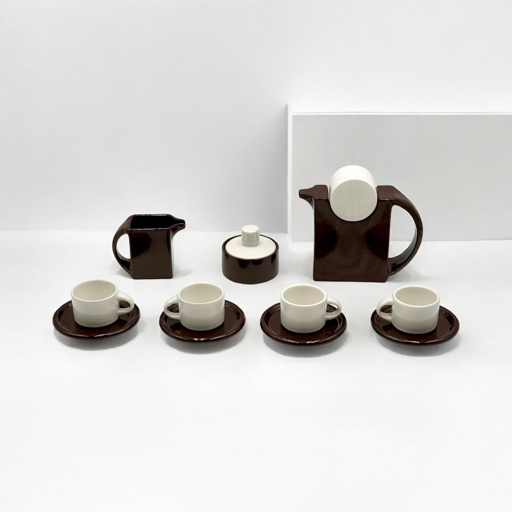 natavintage decoration 70s coffee set by sele arte sculptural rare ceramic treasure 3
A bold expression of Italian ceramic design from the Space Age, this 13-piece 70s coffee set by Sele – Arte, Ceramica di Nove (Vicenza) blends function with
