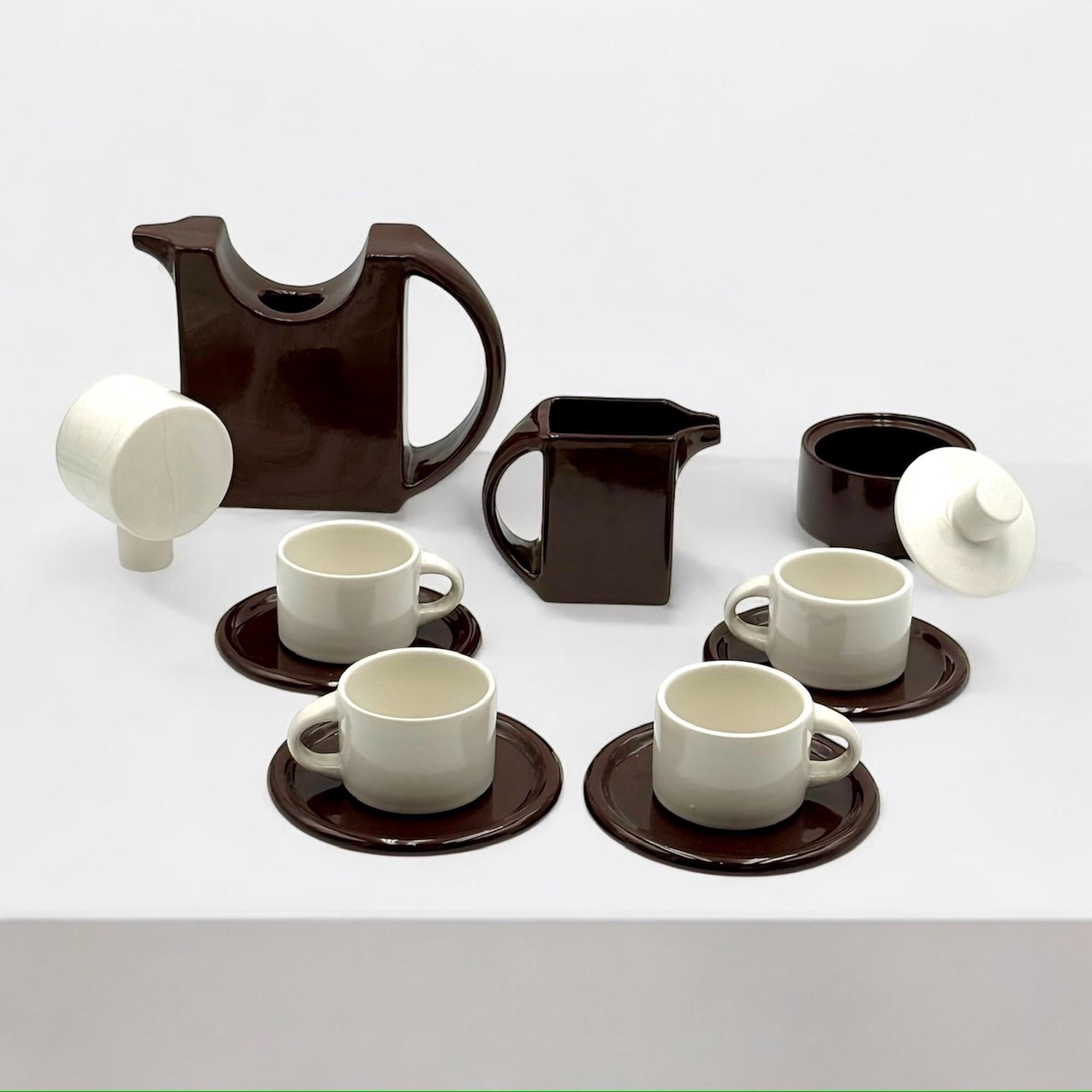 Italian Space Age Design 70s Ceramic Coffee Set by Sele Arte Italy, Brown and Sculptural