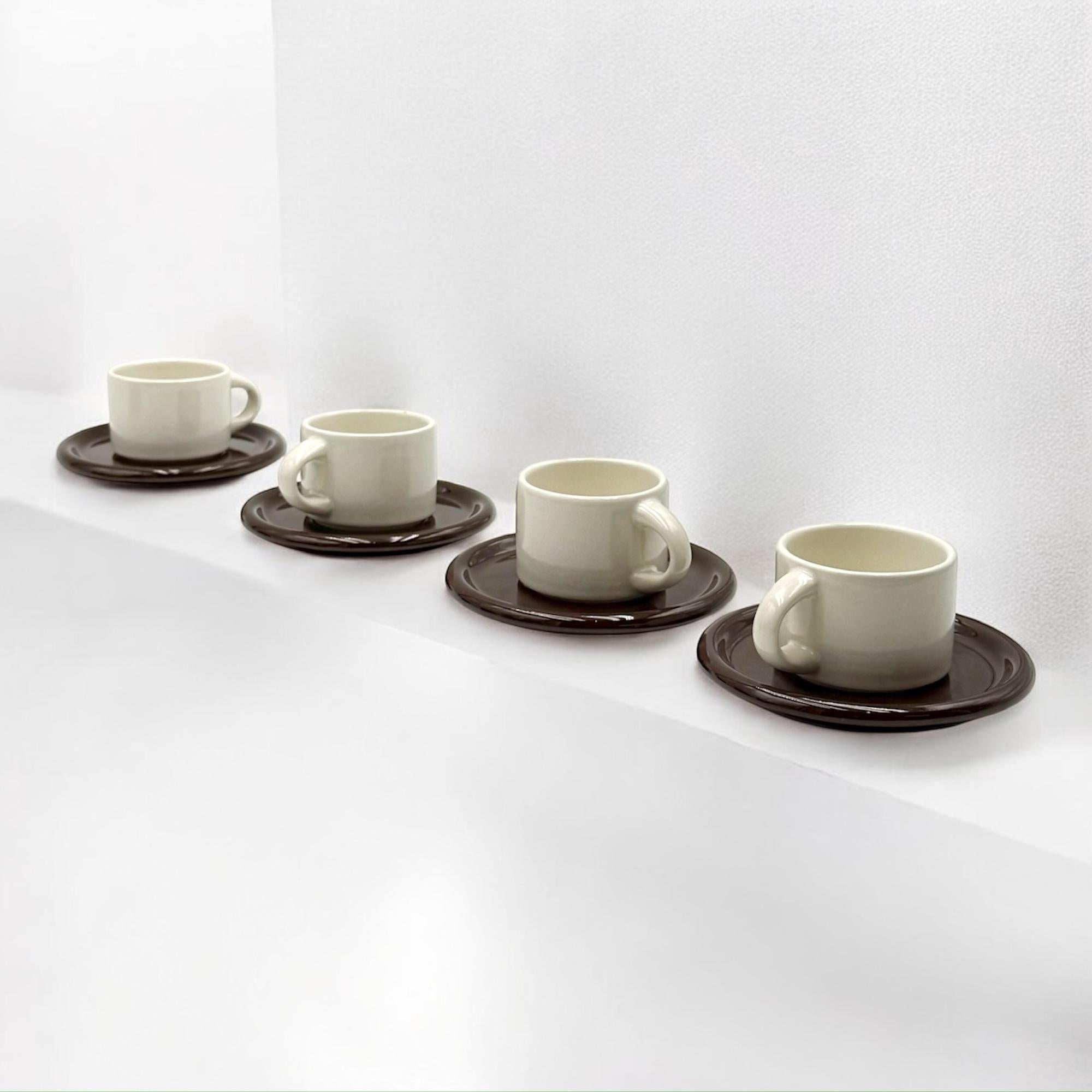 Late 20th Century Space Age Design 70s Ceramic Coffee Set by Sele Arte Italy, Brown and Sculptural