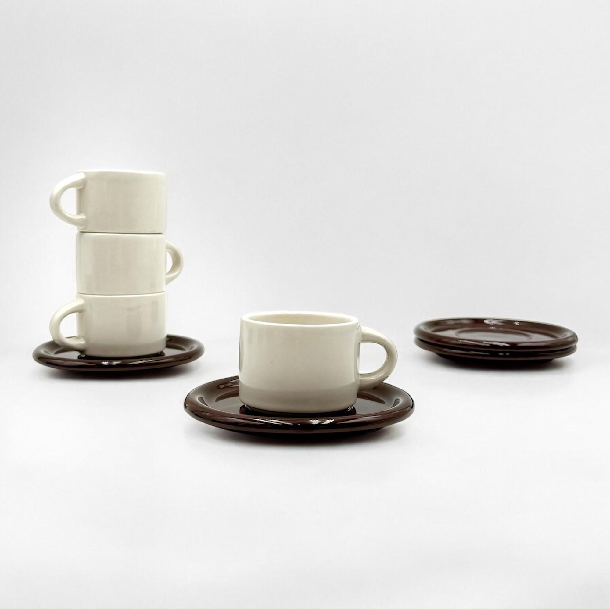 Space Age Design 70s Ceramic Coffee Set by Sele Arte Italy, Brown and Sculptural 1