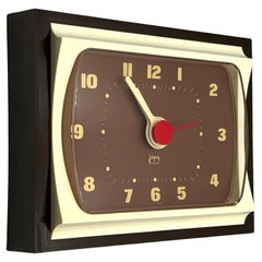 Horloge Space Age Design aux teintes crème et marron par Japy of France, 1970