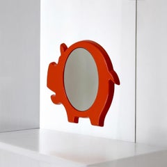 Specchio in plastica arancione a forma di ippopotamo di Design/One di Poss of Denmark, anni '70