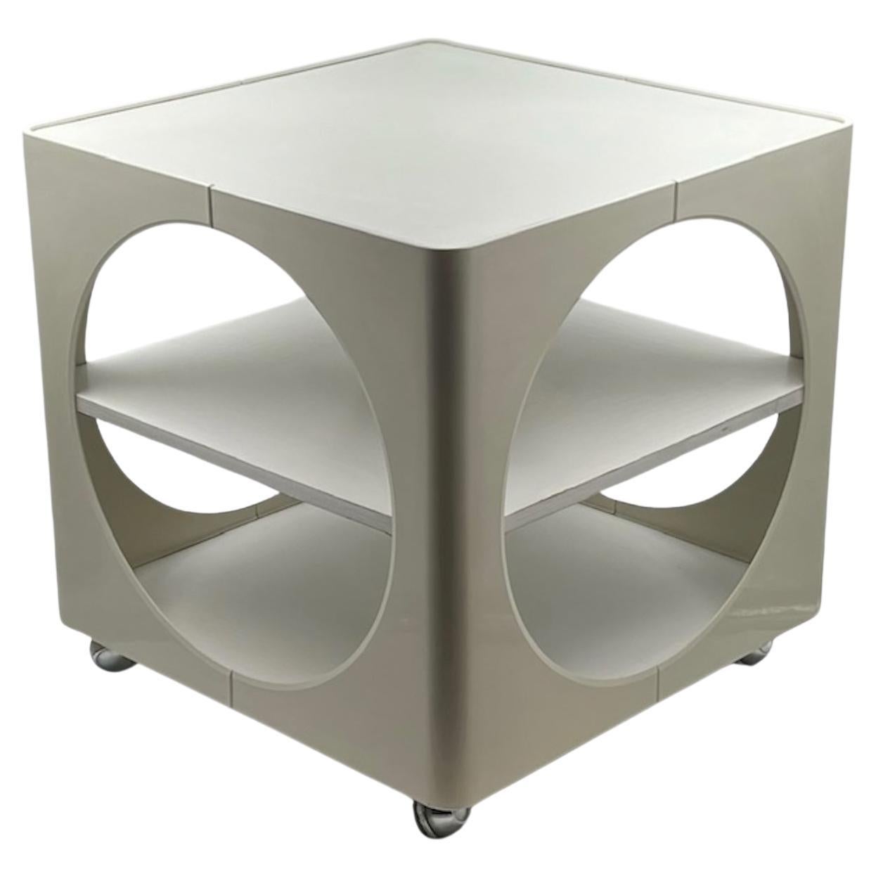 Space Age Design Table in Glossy Plastic and Wood with Rounded Cutouts, 1970s For Sale