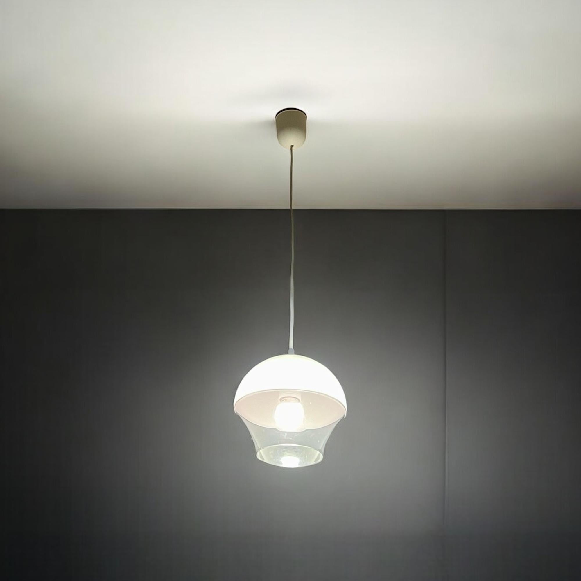Space Age Design UFO Pendant Lamp - Vintage Dual-Color Acrylic Pendant 1970s For Sale 4
