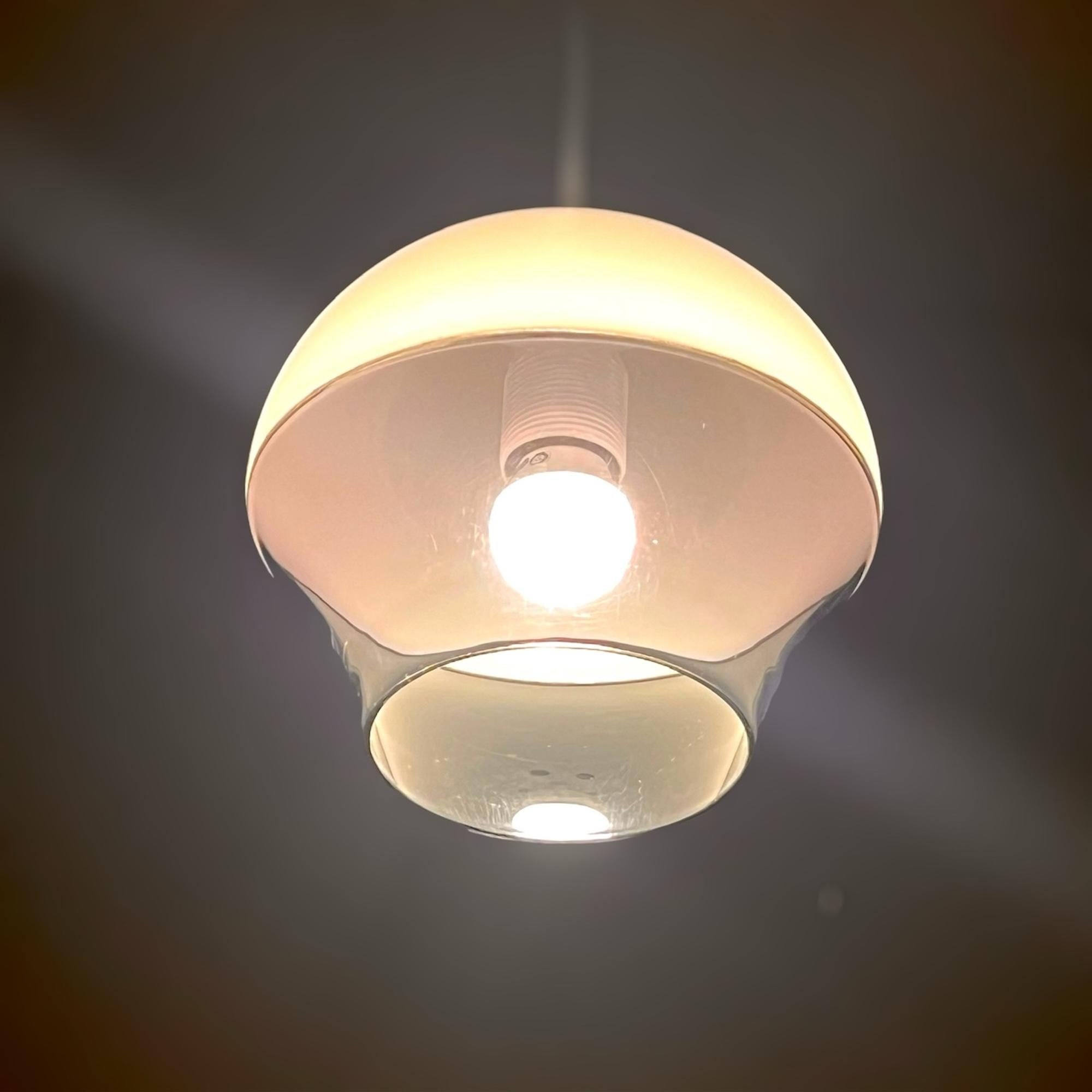 Space Age Design UFO Pendant Lamp - Vintage Dual-Color Acrylic Pendant 1970s For Sale 5