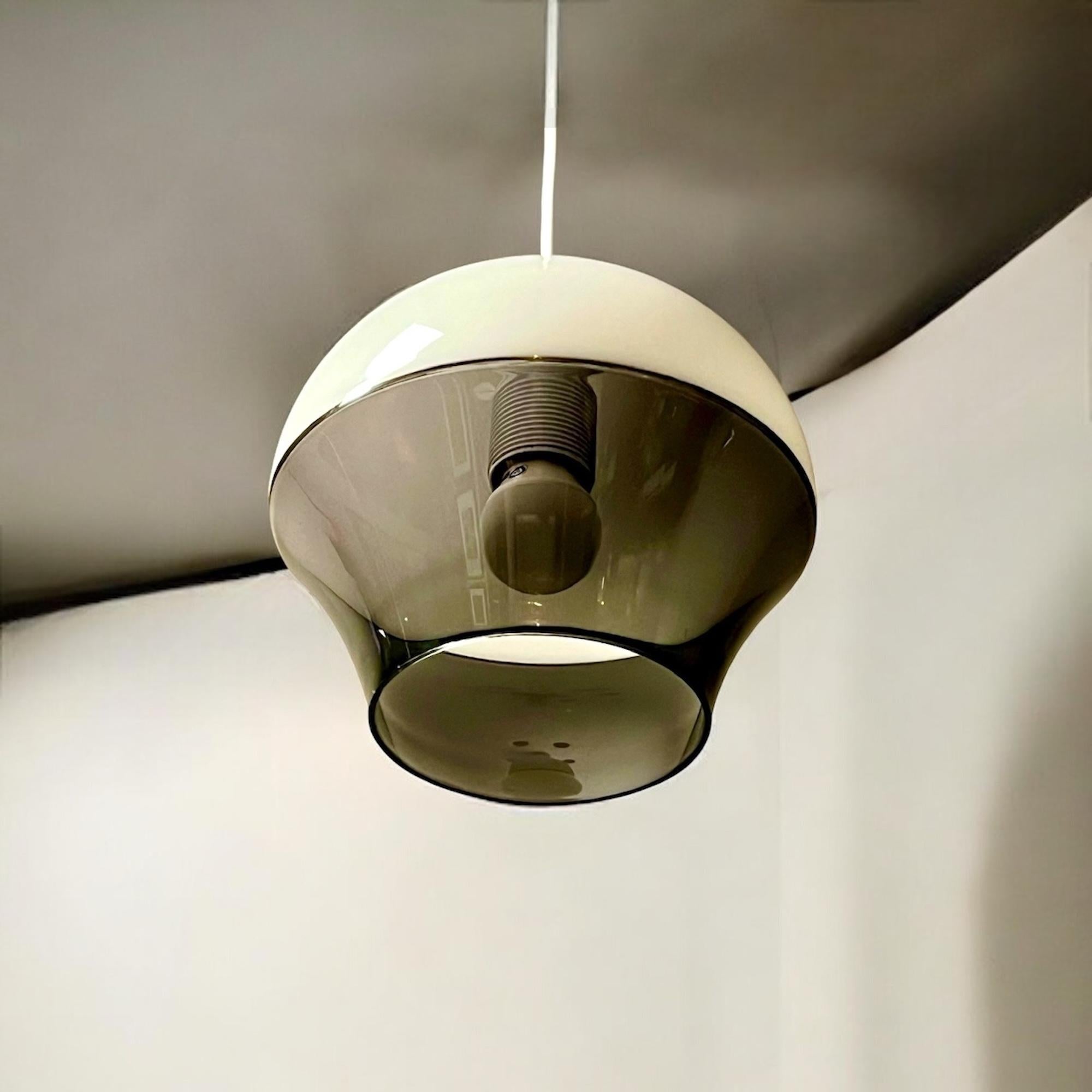 Space Age Design UFO Pendant Lamp - Vintage Dual-Color Acrylic Pendant 1970s For Sale 2