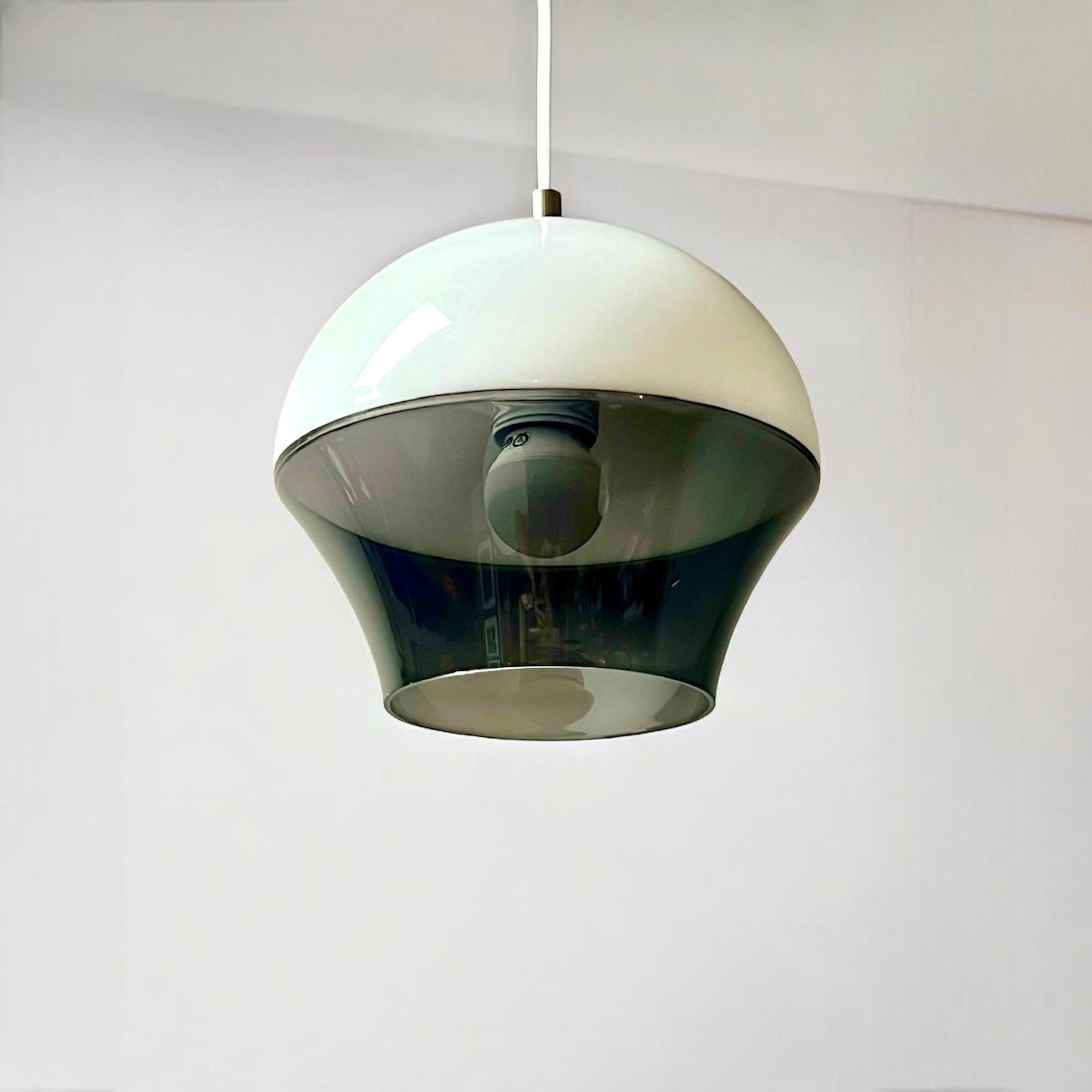 Space Age Design UFO Pendant Lamp - Vintage Dual-Color Acrylic Pendant 1970s For Sale 3
