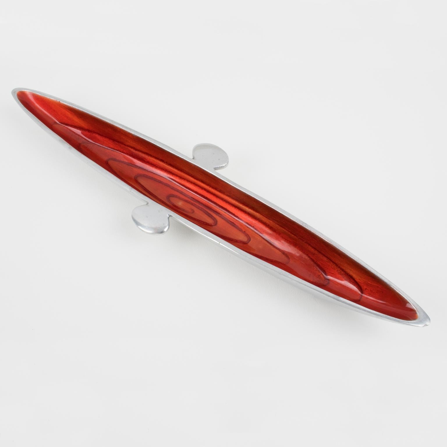 Space Age Vide Poche, Bowl, Catchall or Desk Tidy Aluminum and Red Enamel 4