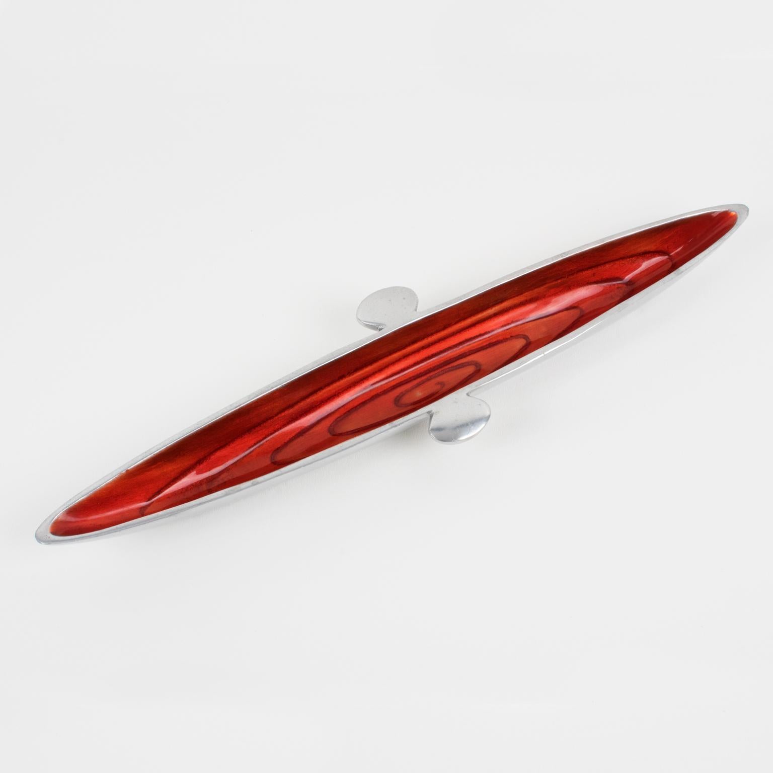 French Space Age Vide Poche, Bowl, Catchall or Desk Tidy Aluminum and Red Enamel