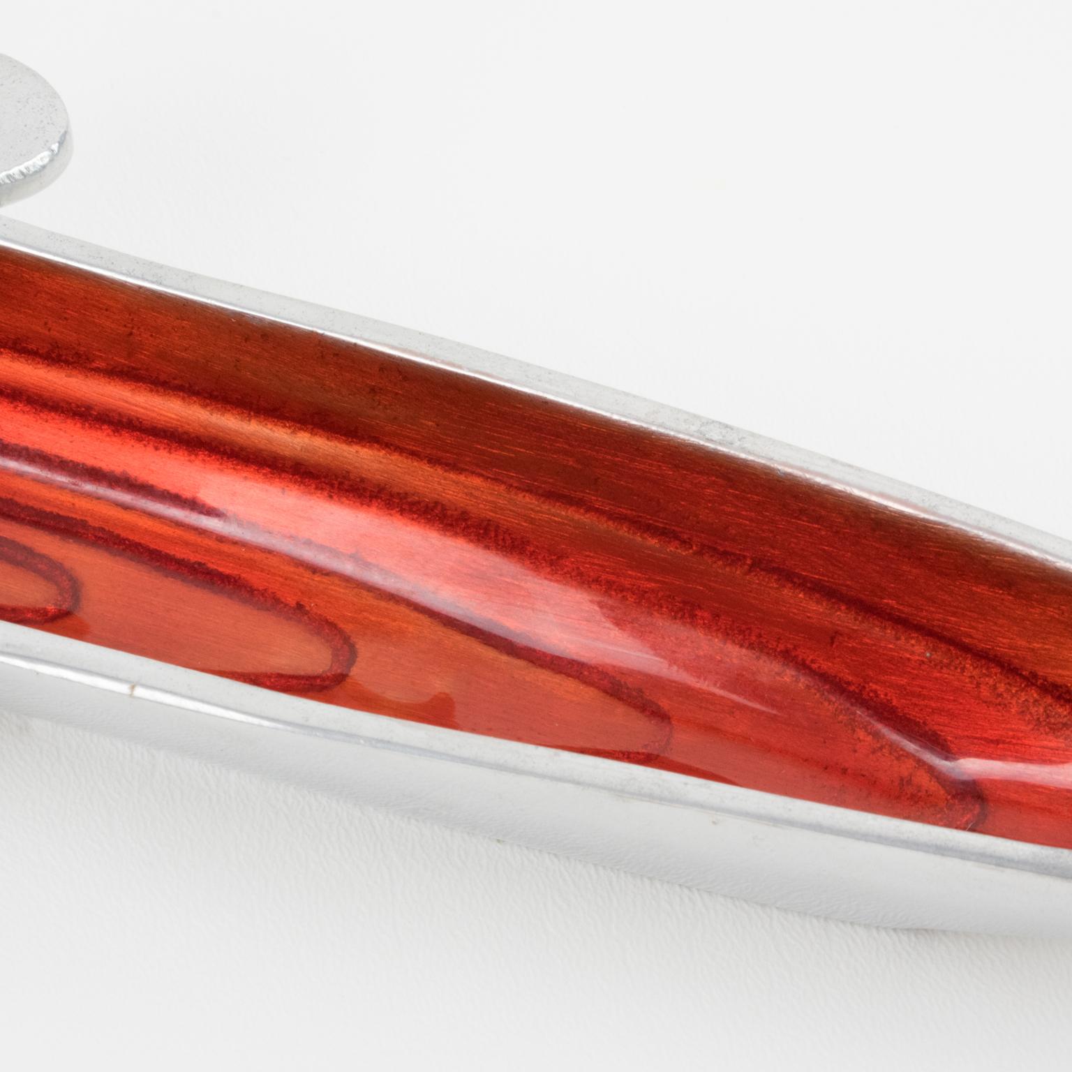 Space Age Vide Poche, Bowl, Catchall or Desk Tidy Aluminum and Red Enamel 2