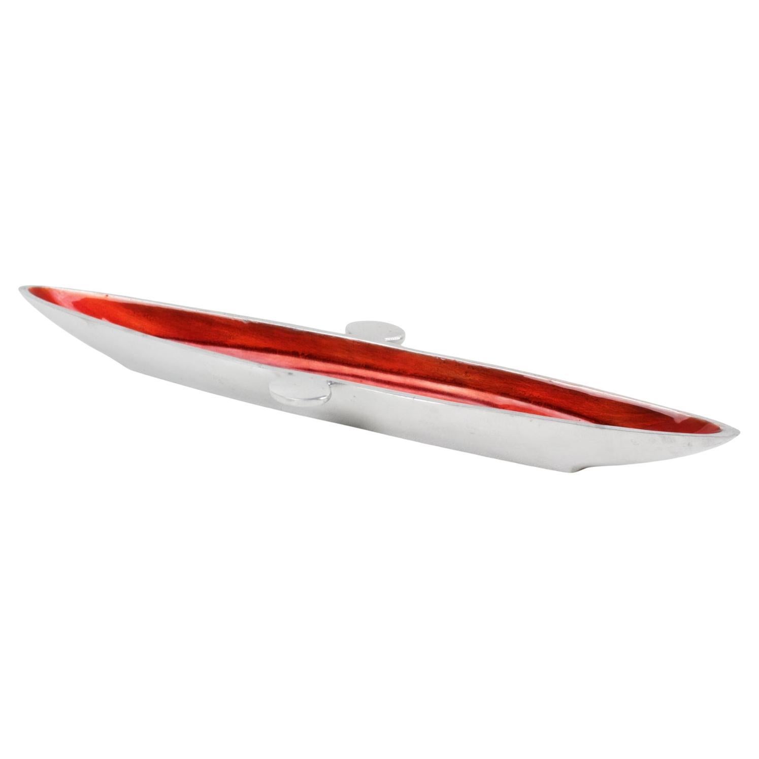 Space Age Desk Tidy, Bowl or Catchall Aluminum and Red Enamel