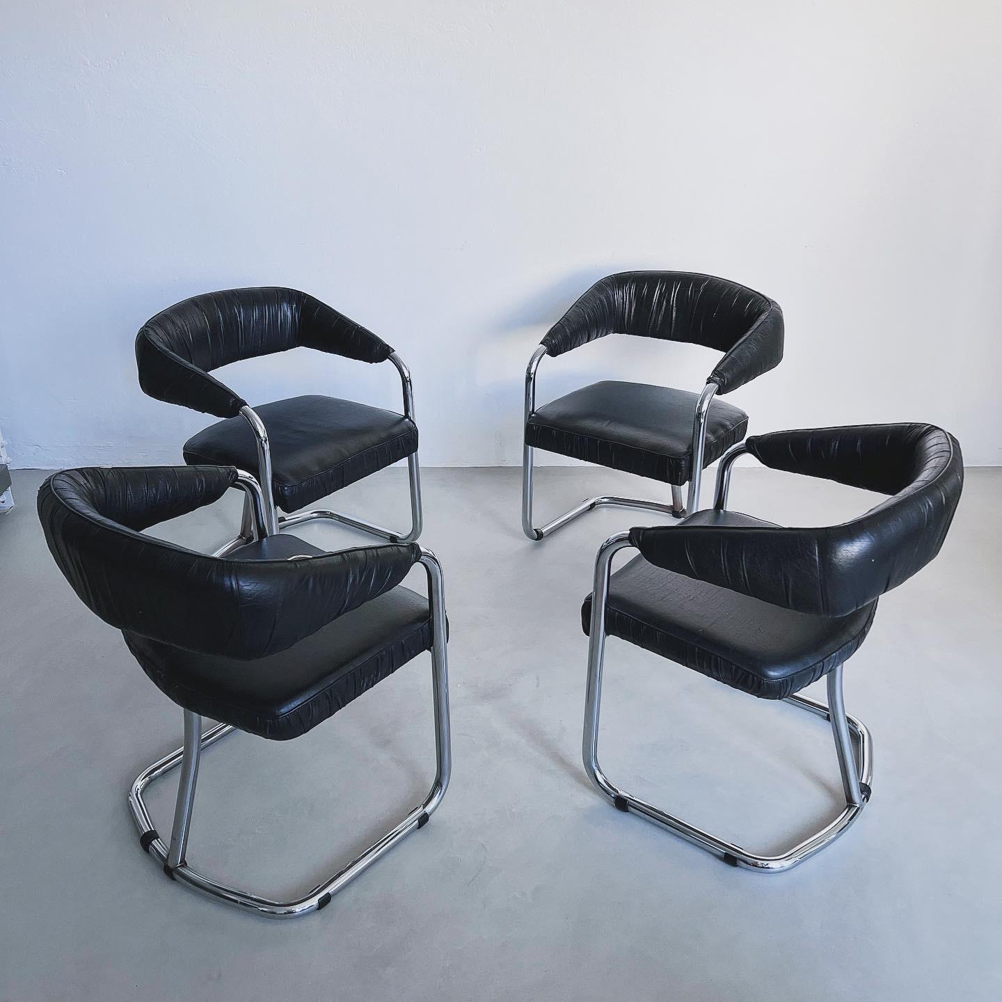 Late 20th Century Chromed Arm Chairs, 1970s Style