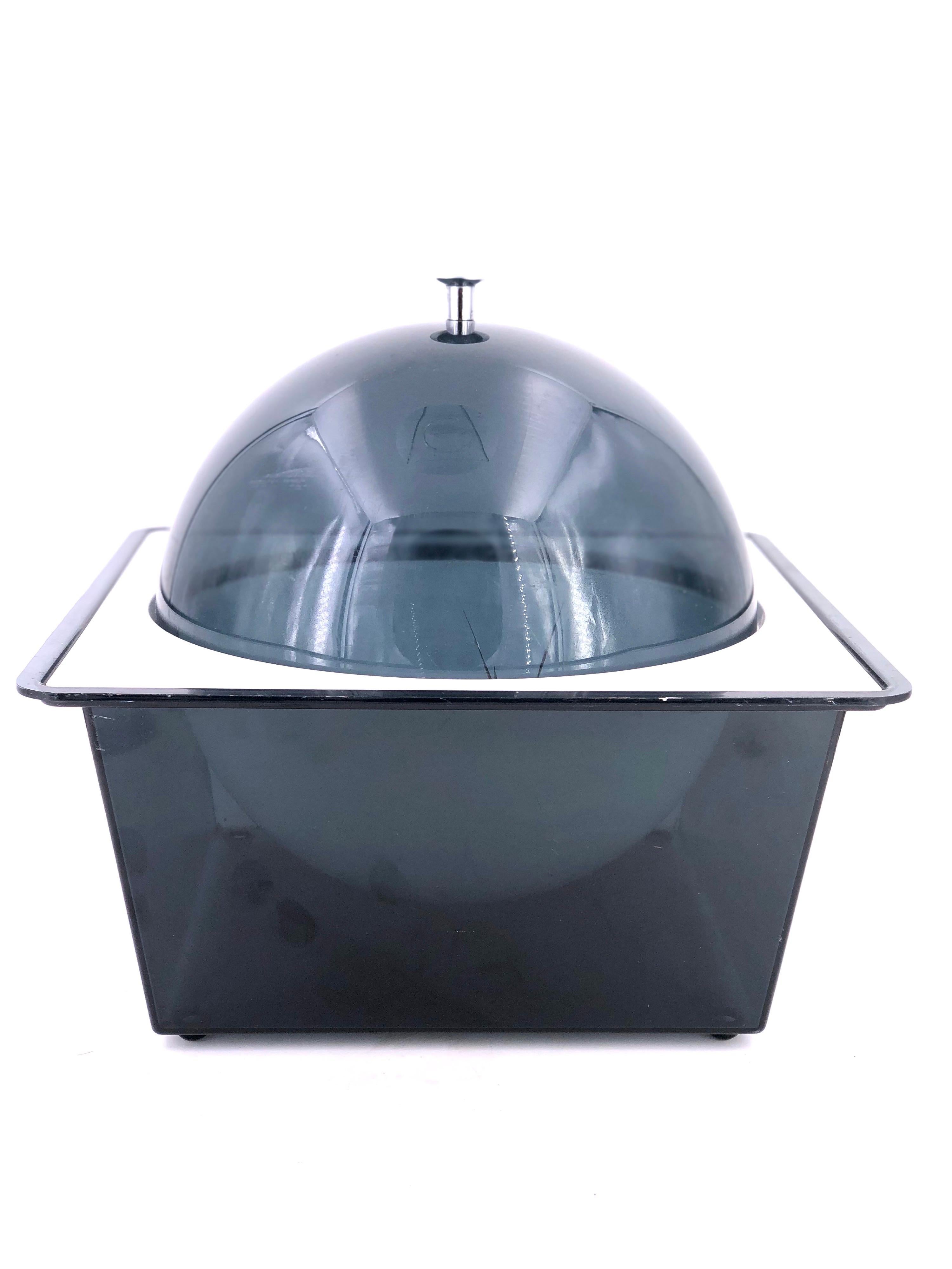 Beautiful and unique space-age dome ice bucket, with white plastic removable insert for easy cleaning.