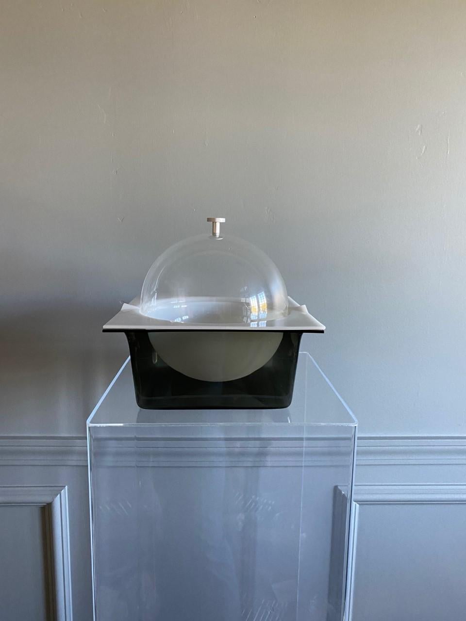 20th Century Space Age Dome Lid Smoke Lucite Ice Bucket For Sale