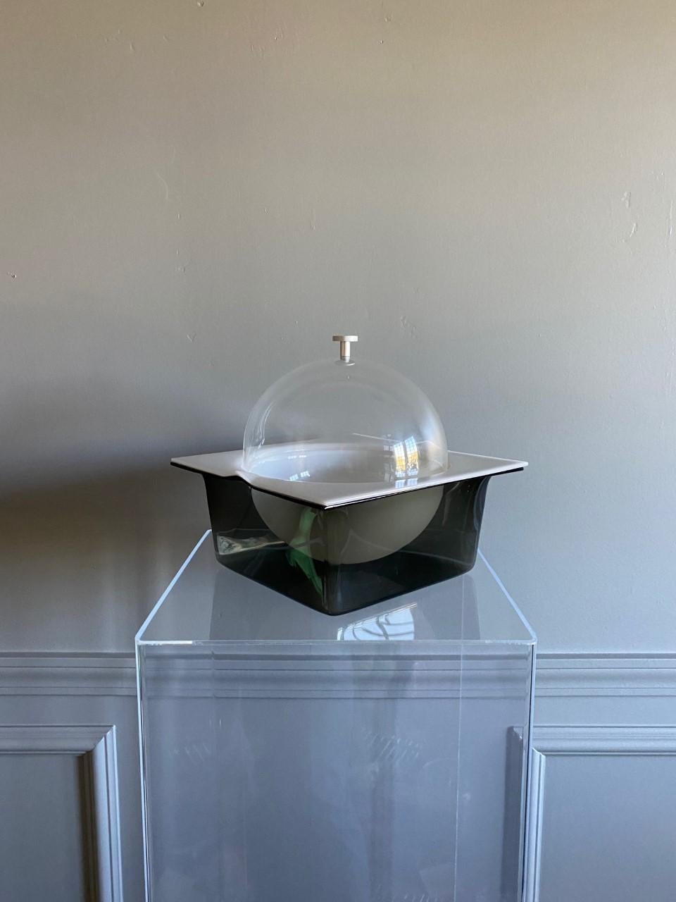 Chrome Space Age Dome Lid Smoke Lucite Ice Bucket For Sale