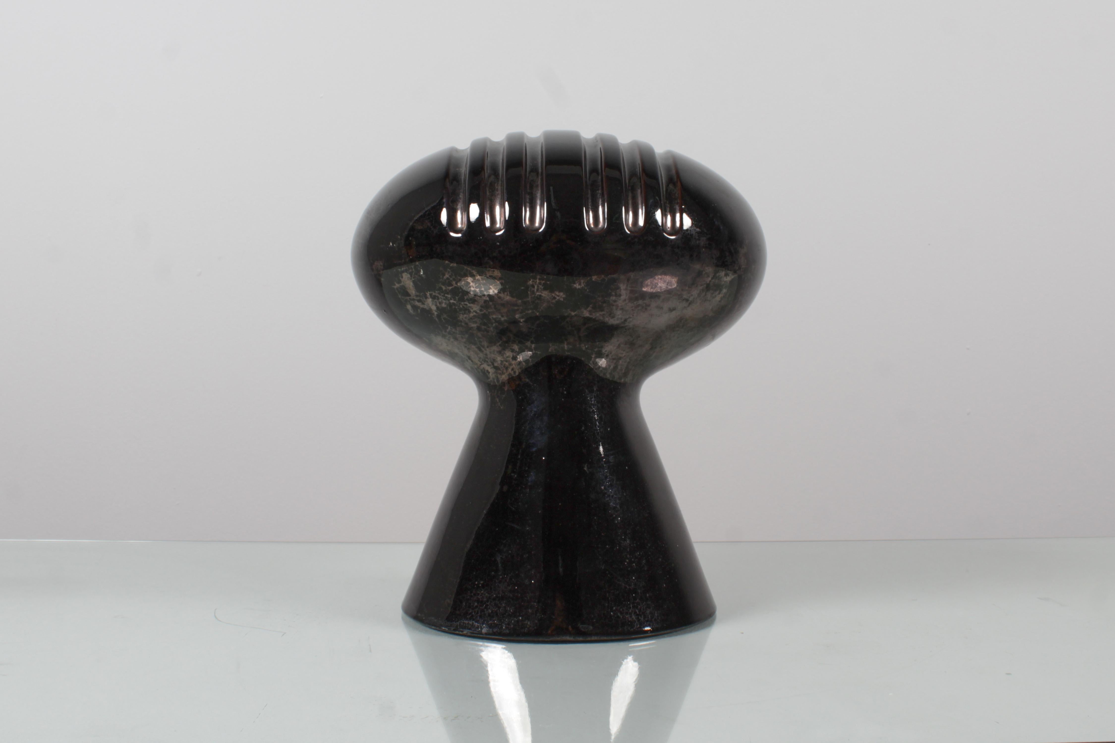 Italian Space Age E. Bioli for Il Picchio Black Glazed Ceramic Vase 70s Italy For Sale