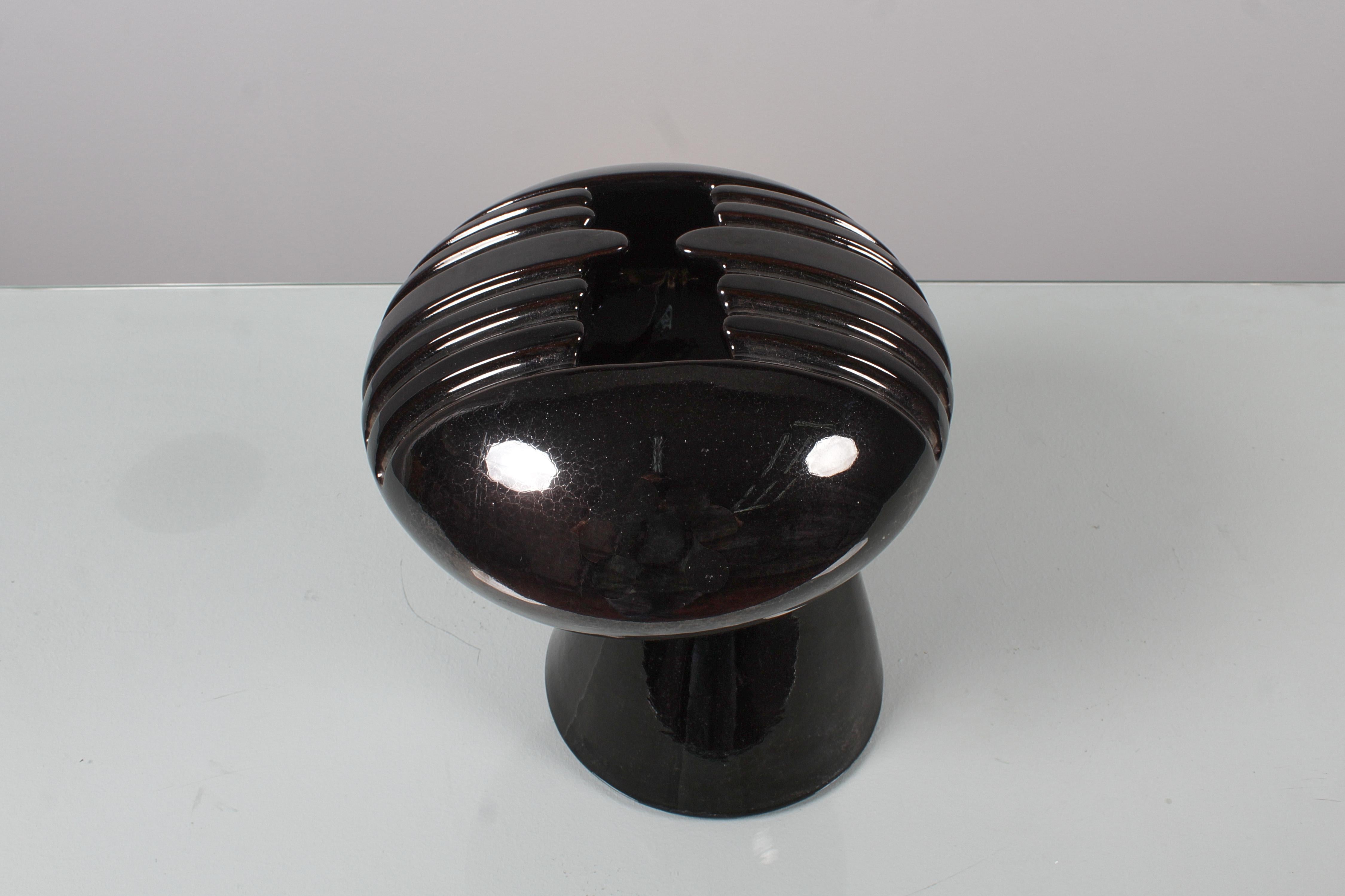 Late 20th Century Space Age E. Bioli for Il Picchio Black Glazed Ceramic Vase 70s Italy For Sale