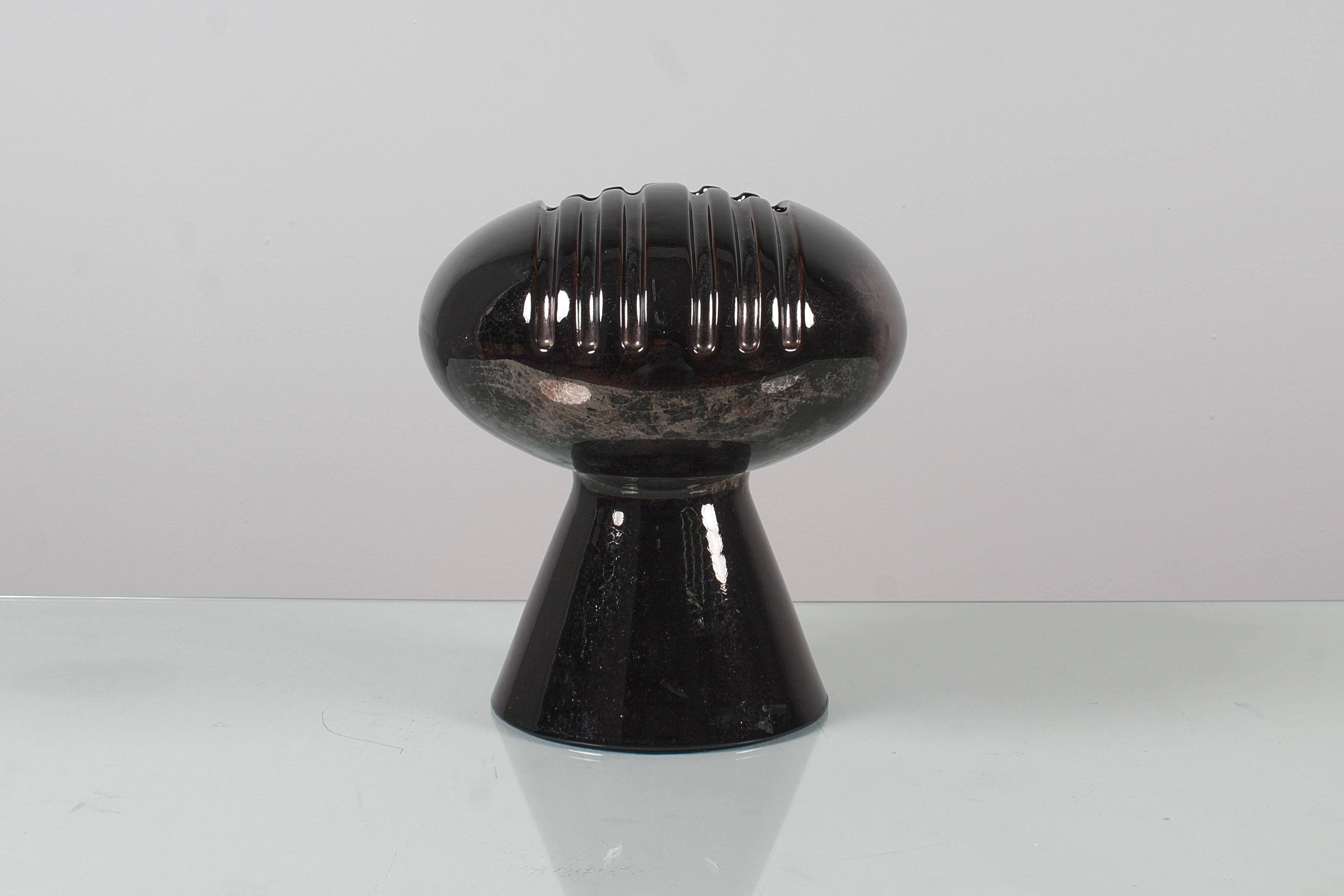Space Age E. Bioli for Il Picchio Black Glazed Ceramic Vase 70s Italy For Sale 3