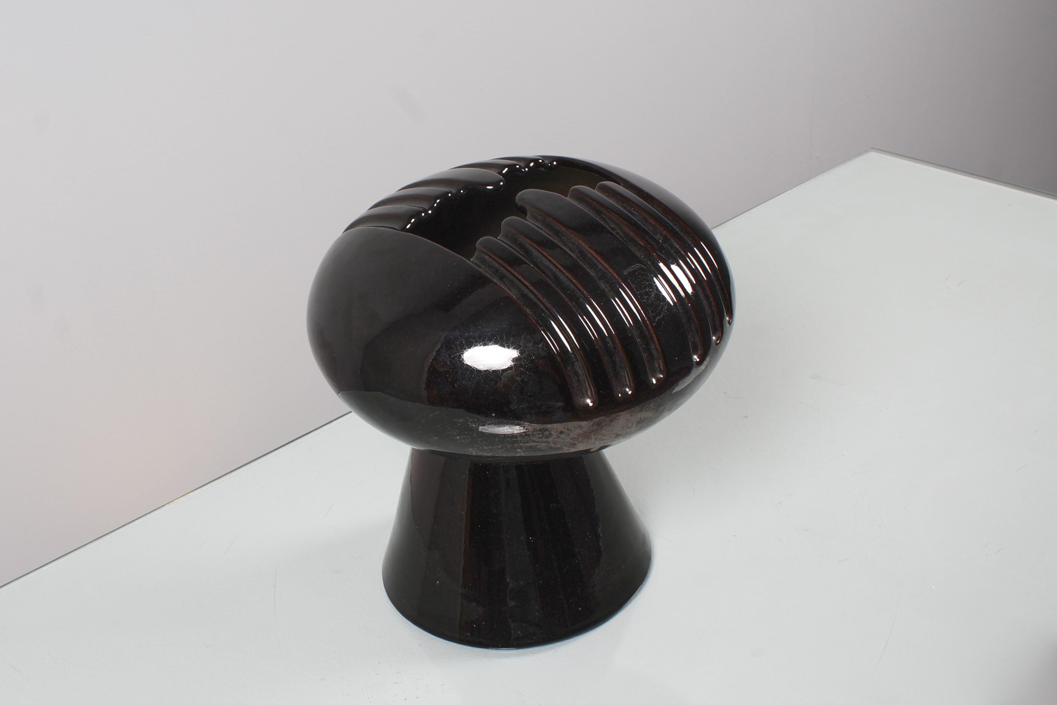 Space Age E. Bioli for Il Picchio Black Glazed Ceramic Vase 70s Italy For Sale 4