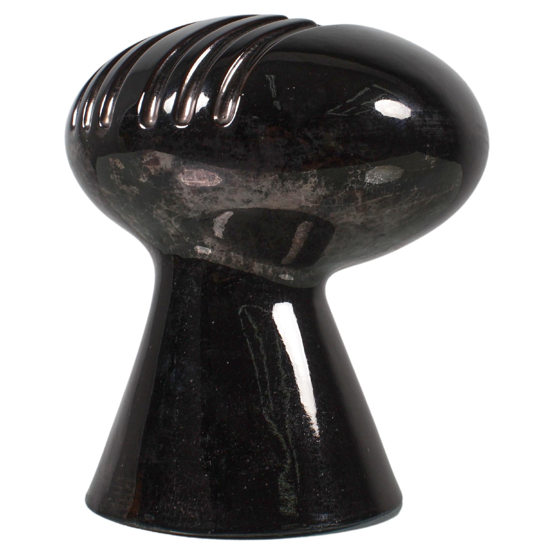 Space Age E. Bioli for Il Picchio Black Glazed Ceramic Vase 70s Italy For Sale