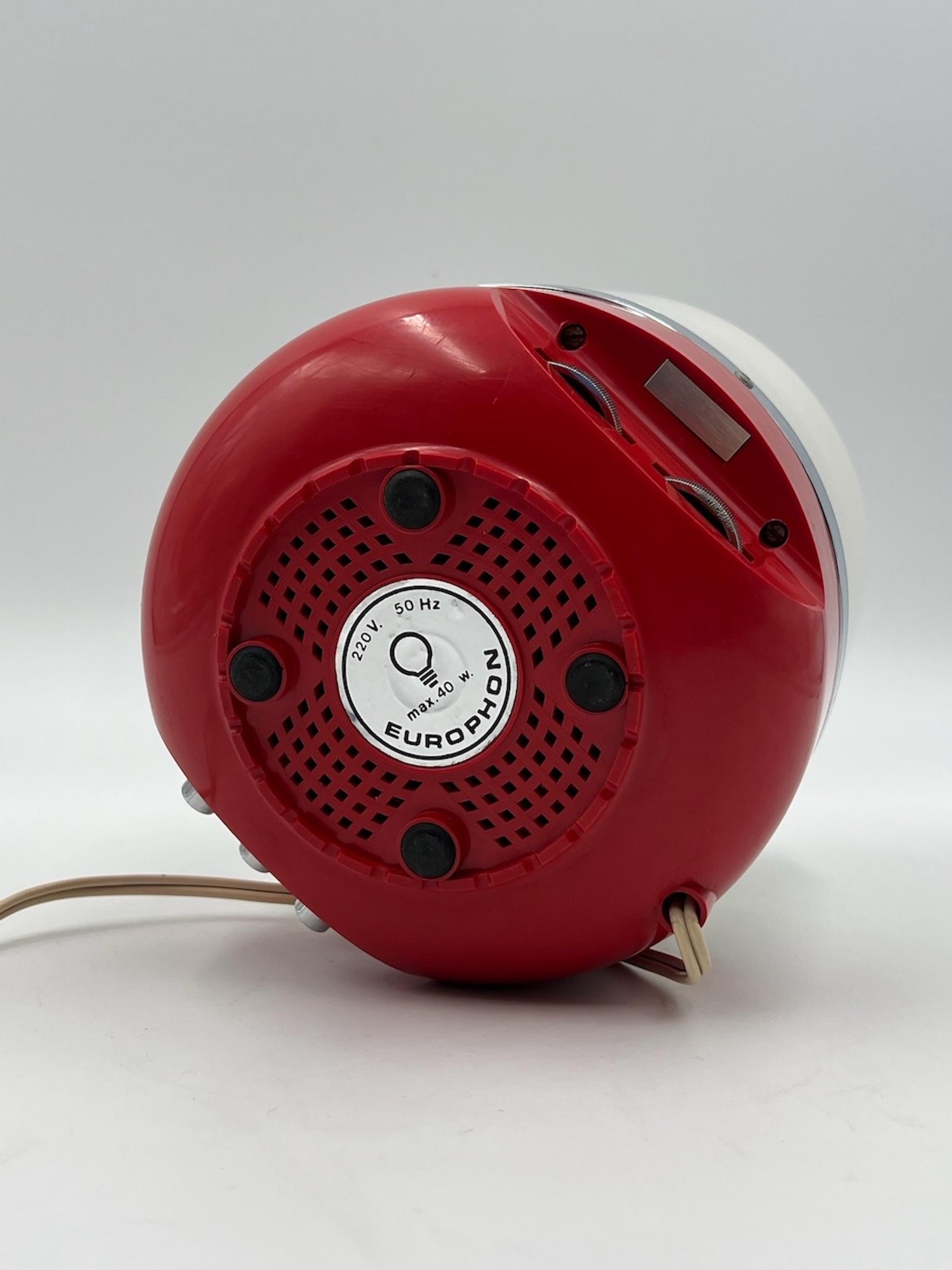  Space Age Europhon Radio Lamp in Red by Adriano Rampoldi, 1970s For Sale 2