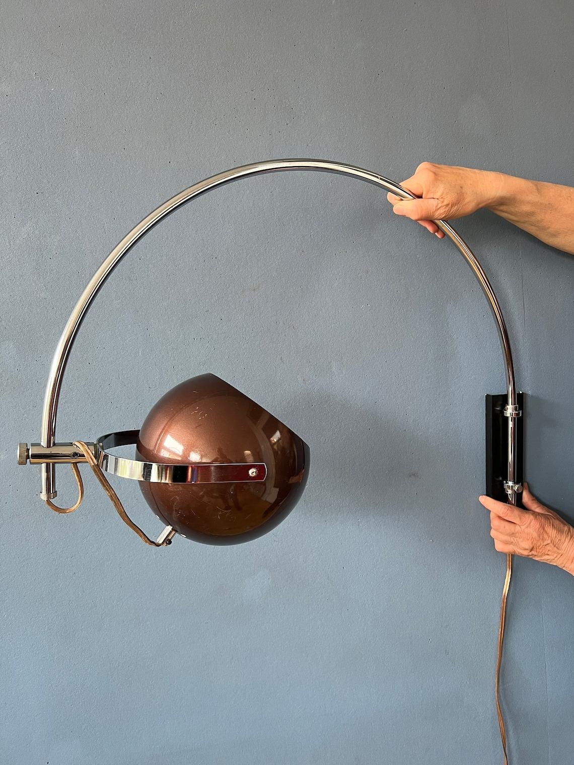 20th Century Space Age Eyeball Wall Light Mid Century Lighting Brown Arc Lamp by Herda, 1970s For Sale