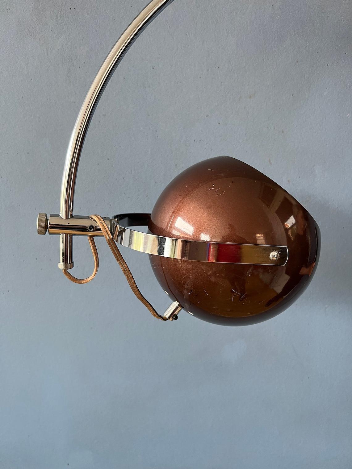 Metal Space Age Eyeball Wall Light Mid Century Lighting Brown Arc Lamp by Herda, 1970s For Sale