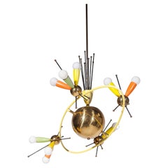 Space Age Fifties Brass Multicolored Chandelier Style Angelo Lelli, 1959