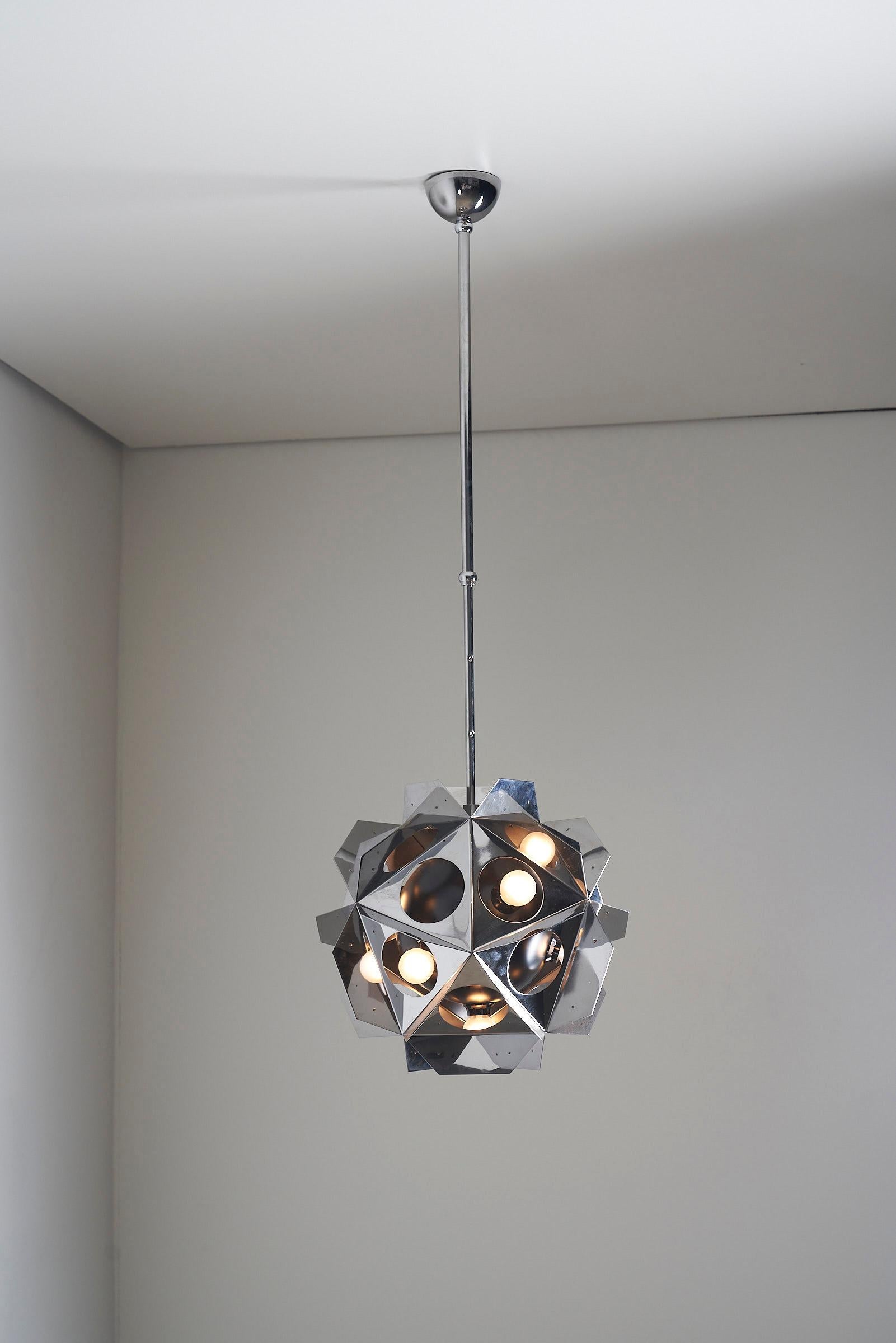 Space Age Fixed Pendant in chrome with black inside 1990 In Good Condition For Sale In Mortsel, BE