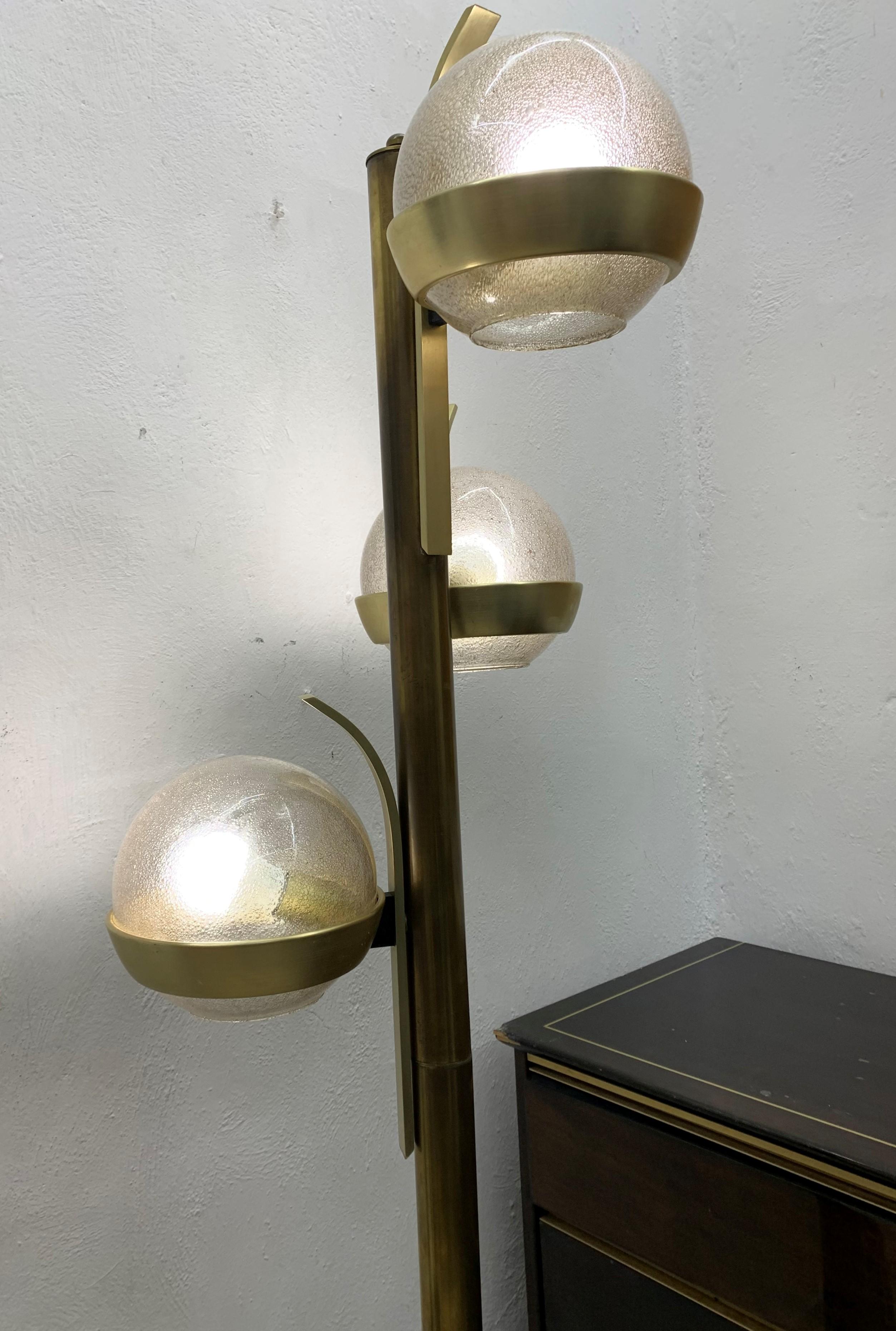 Italian Space Age Floor Lamp by Lumi in Brass and Murano Glass, circa 1960s For Sale