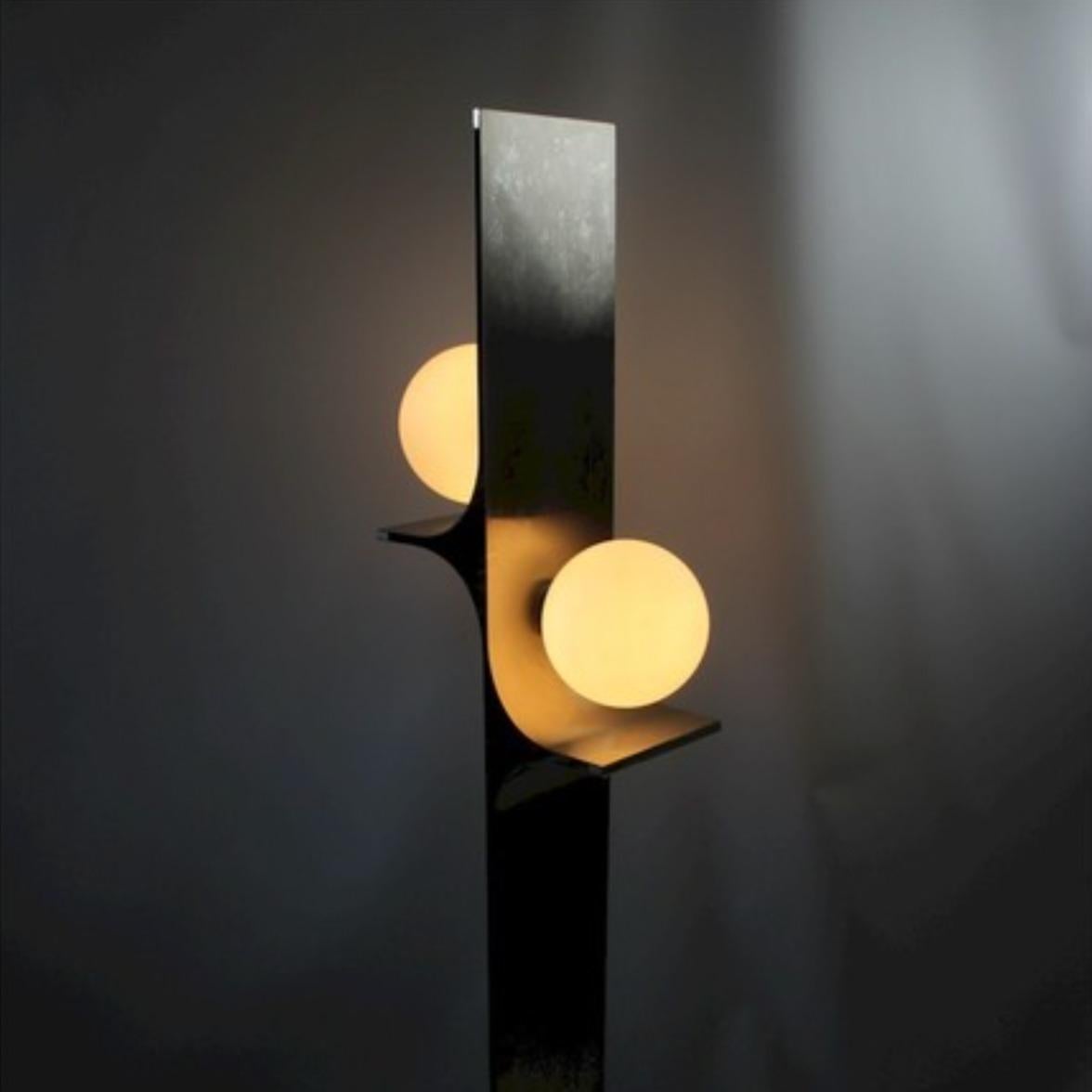 Late 20th Century Space age floor lamp in brushed steel, 1970 design attributed to François Monnet