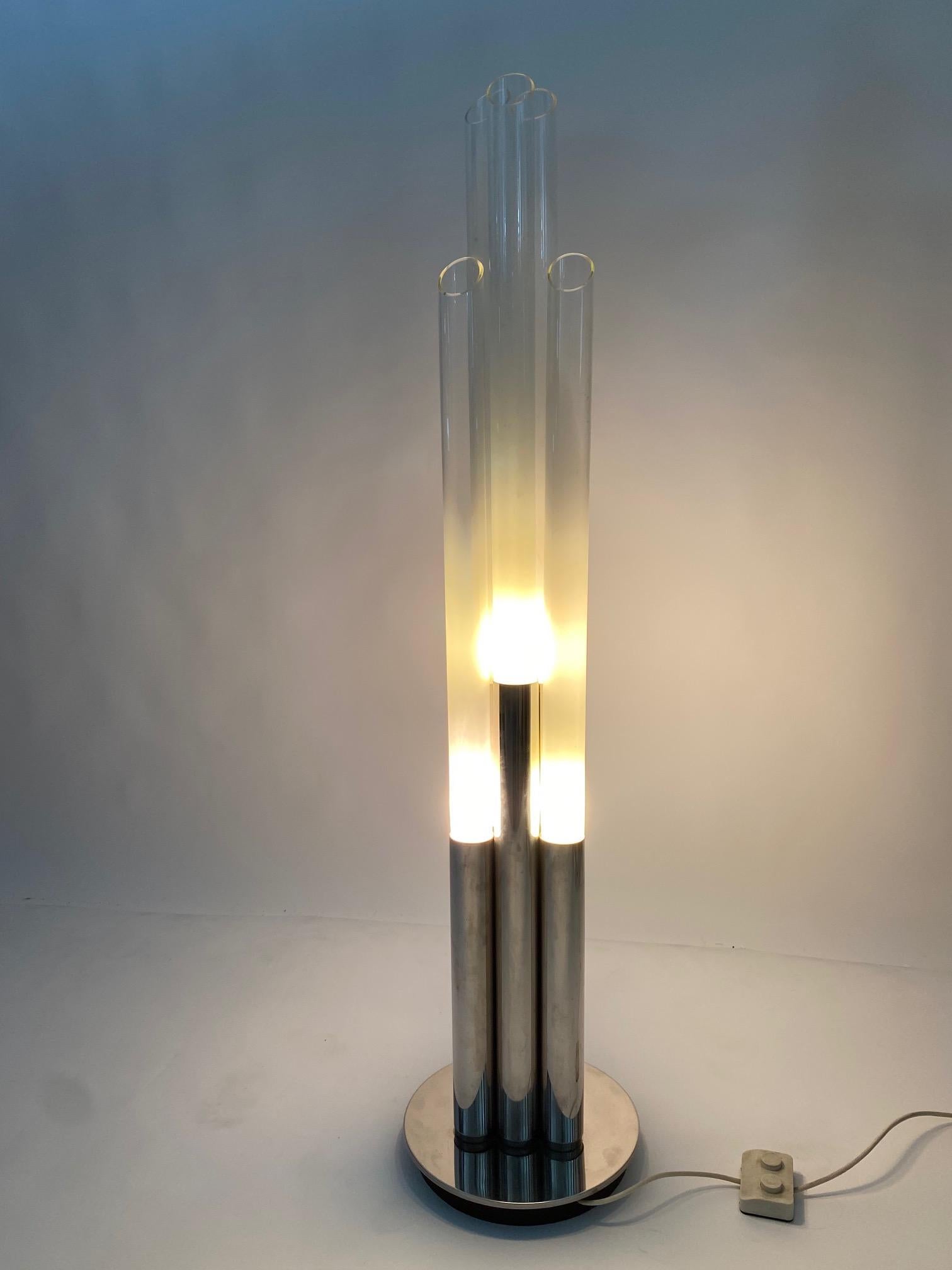 Metal Space Age Floor lamp in metal and glass, Carlo Nason Style, Italy 1970s  For Sale