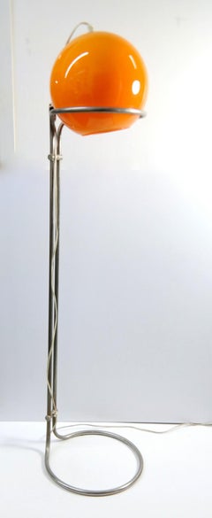 Space age Floor Lamp with Orange Glass Lampshade, 1970s