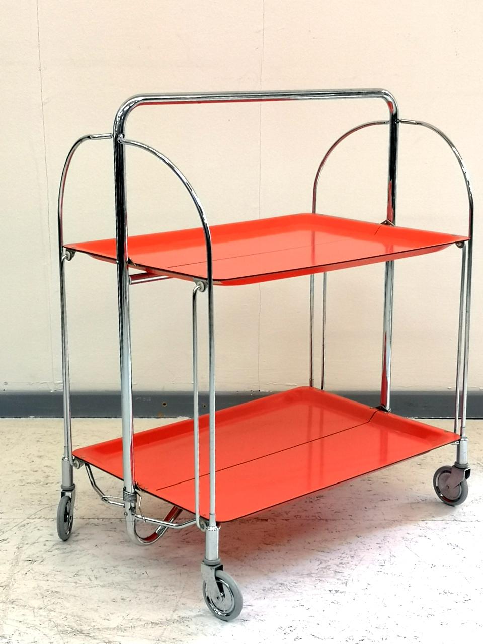 Steel Space Age Foldable Bar Cart with Chrome-Plated Legs, 1960s
