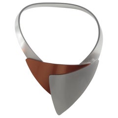 Space Age Futurist Lucite Necklace Gray and Pumpkin