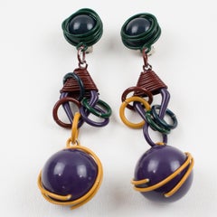 Space Age Futuristic Multicolor Wired Dangle Clip Earrings