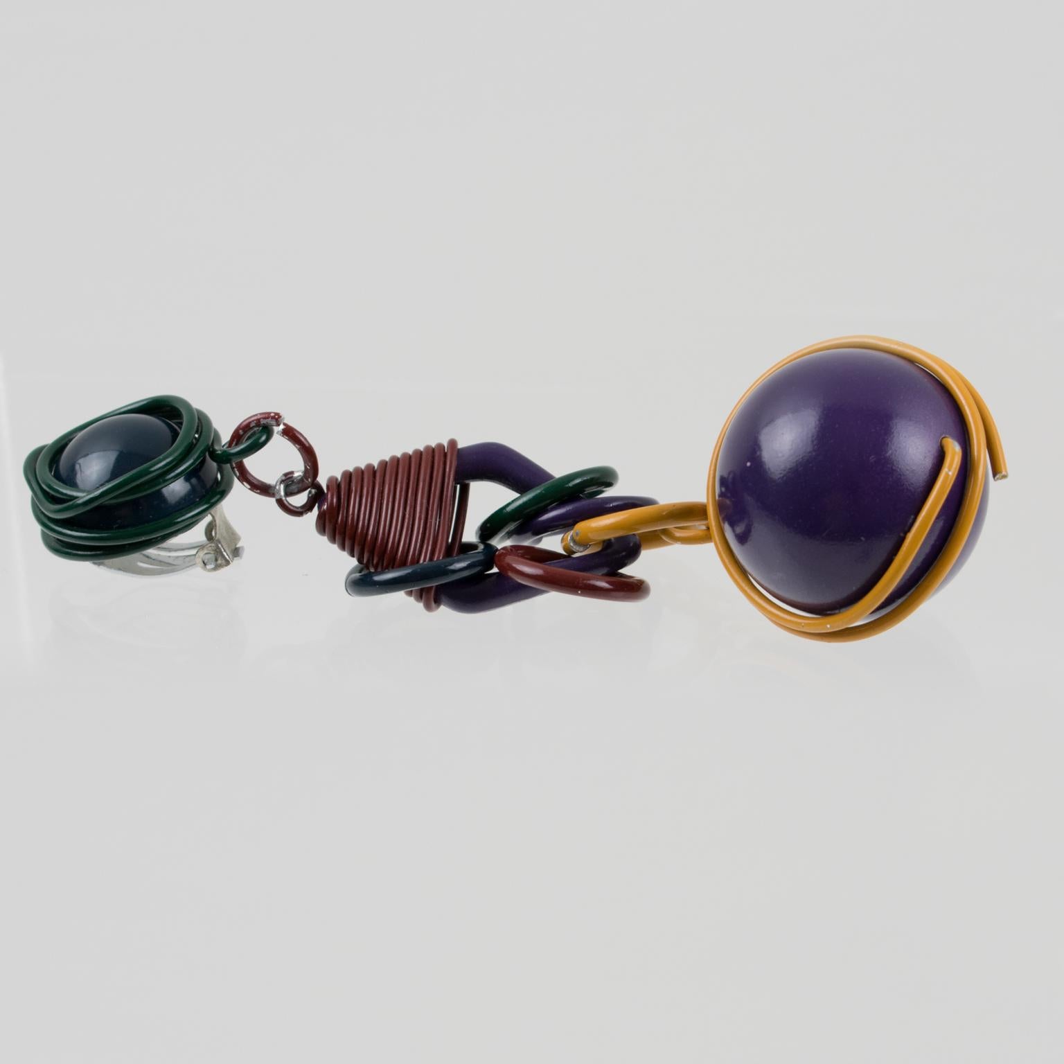 Women's Space Age Futuristic Multicolor Wired Dangle Clip Earrings For Sale