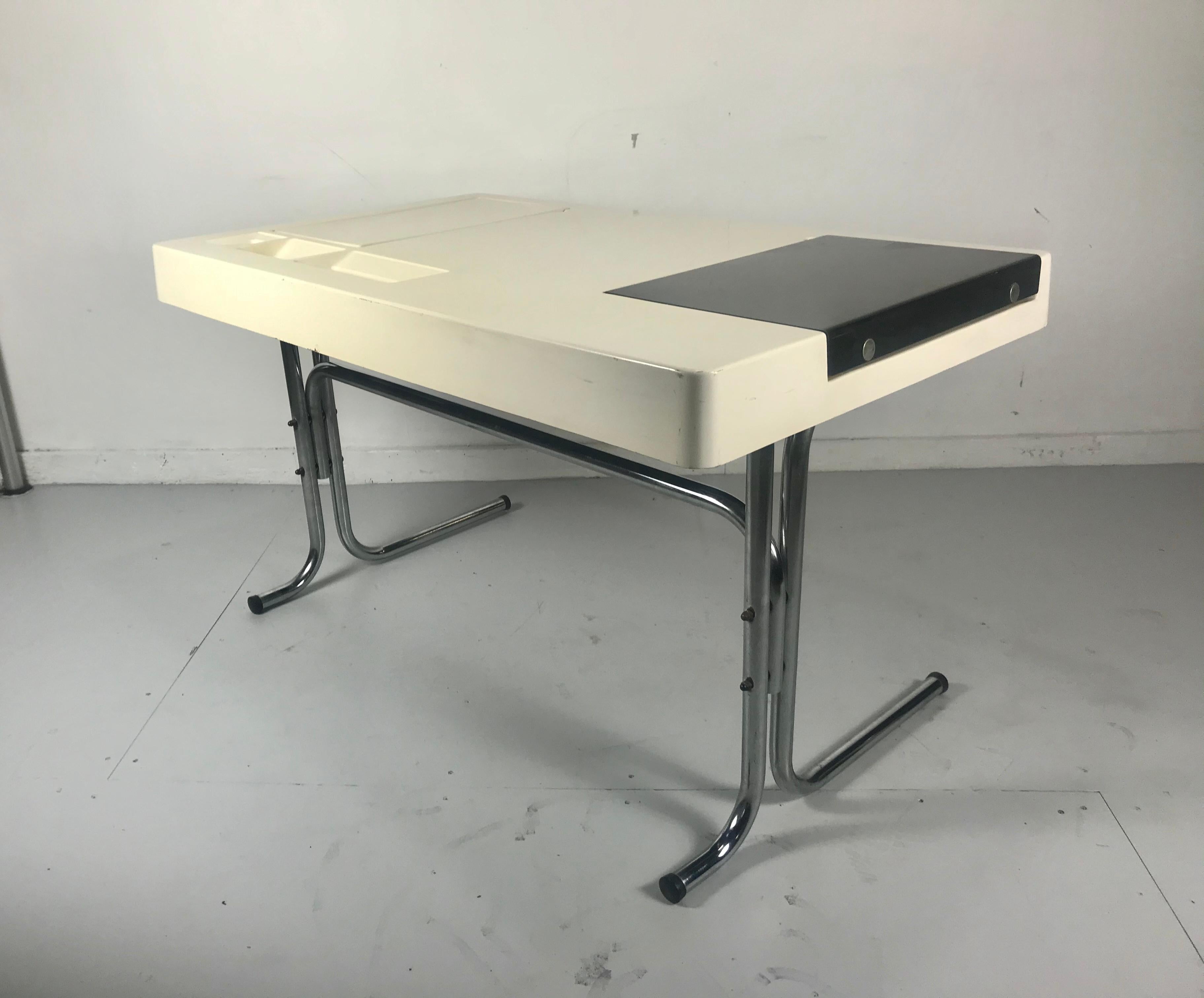 Chrome Space Age, Futuristic Plastic Desk, Italian Design, 1970s