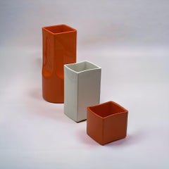 Space Age Gabbianelli Handmade Ceramic Vases in Orange and White, 1960s