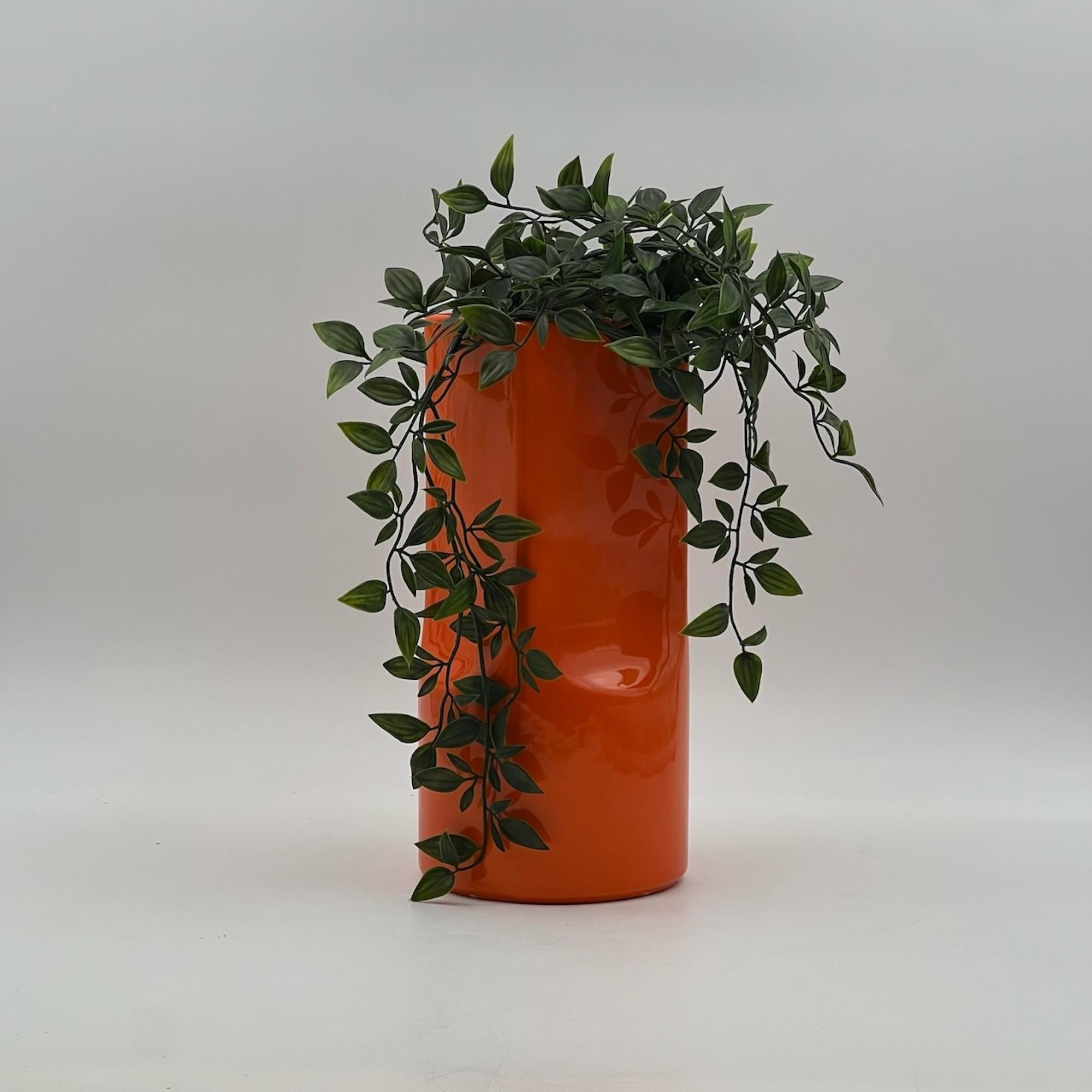 Mid-20th Century Space Age Gabbianelli Handmade Ceramic Vases in Orange and White, 1960s For Sale