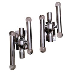 Space Age Gaetano Sciolari Style Pair Italian Chrome-Plated Brass Wall Sconces