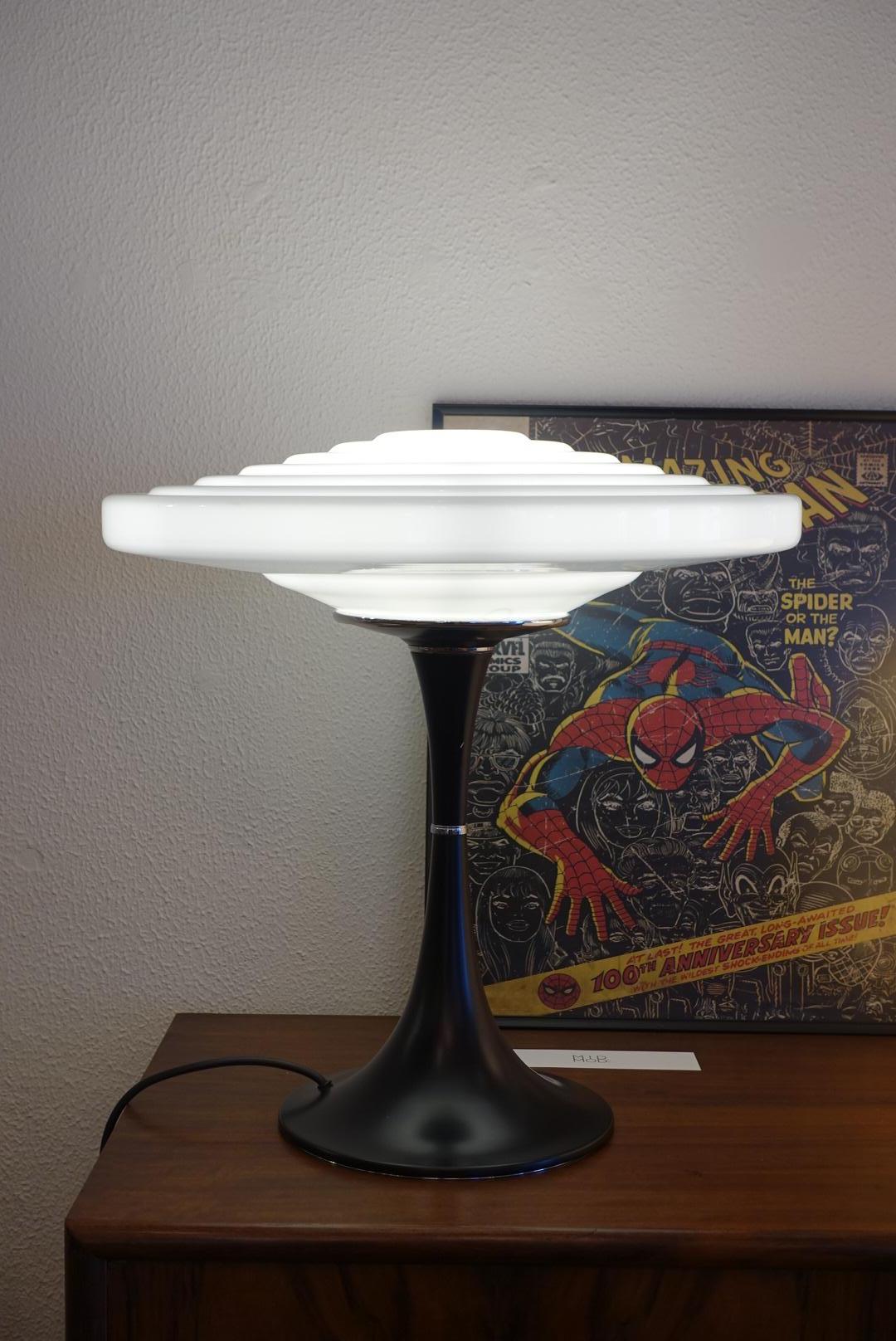 Plated Space Age Gaivota Opaline Glass Table Lamp, 1970s