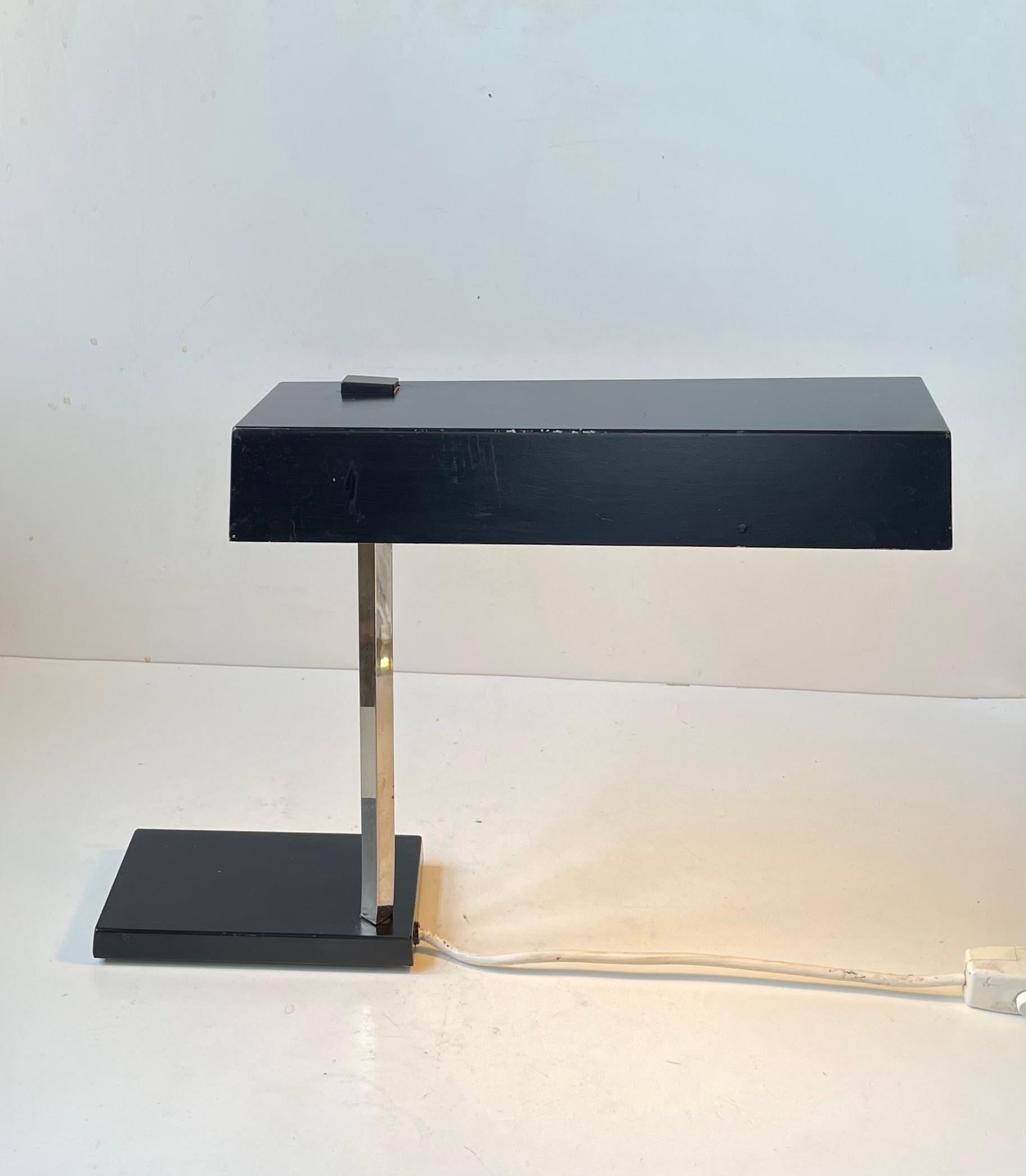 Powder-Coated Space Age German Minimalist Black Table Lamp by Hillebrand Leuchten, 1960s For Sale