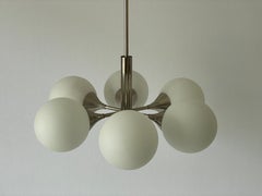 Space Age Glass and Chrome 6-armed Chandelier by Kaiser Leuchten, 1970s, Germany