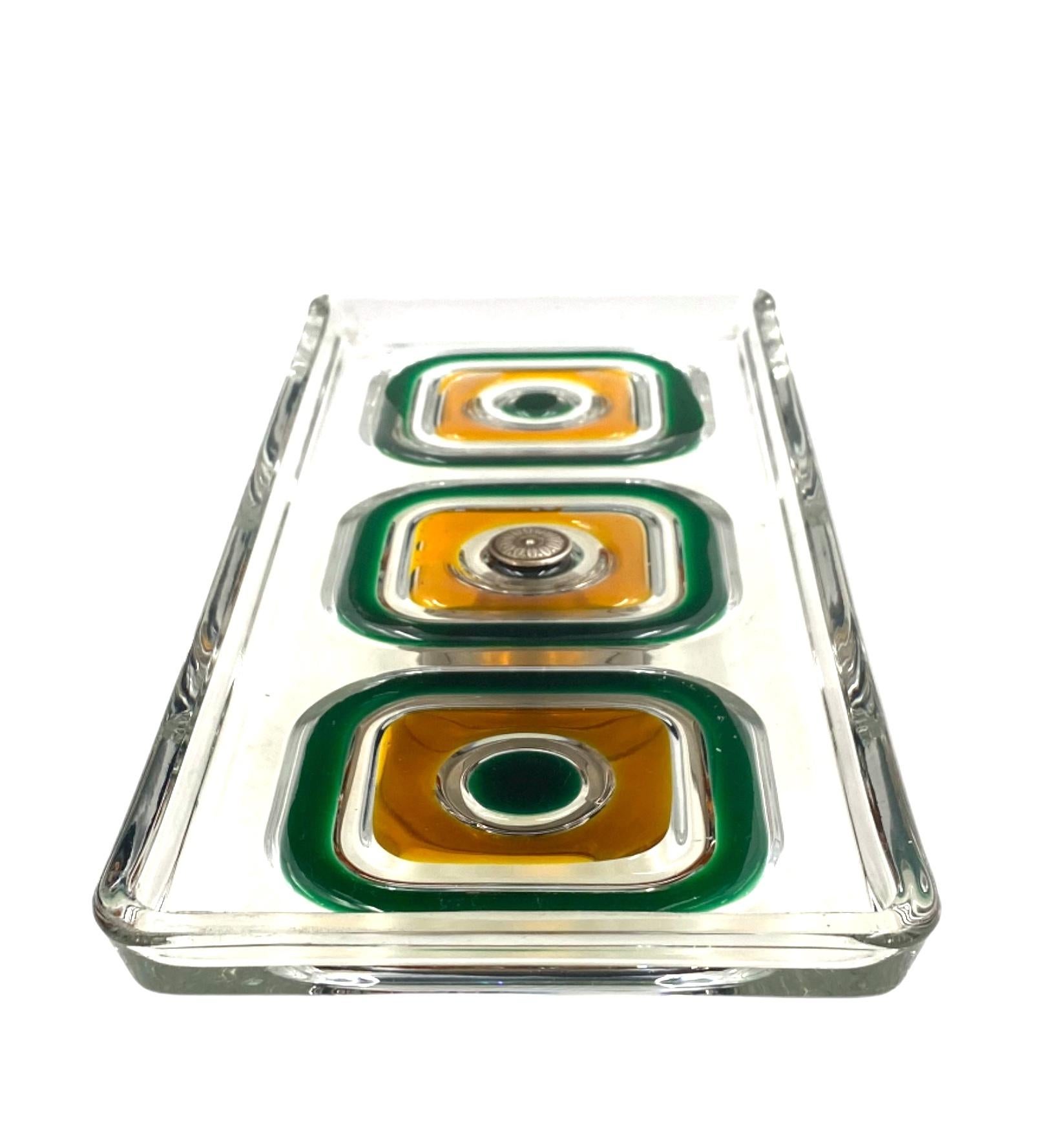Late 20th Century Space age glass and silver coup / vide poche, Italy 1970s For Sale