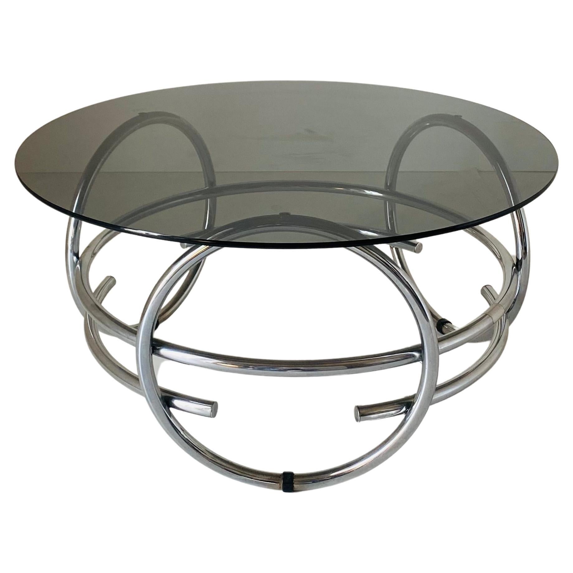 Mesa de centro redonda de cristal Space Age, Italia Años 70