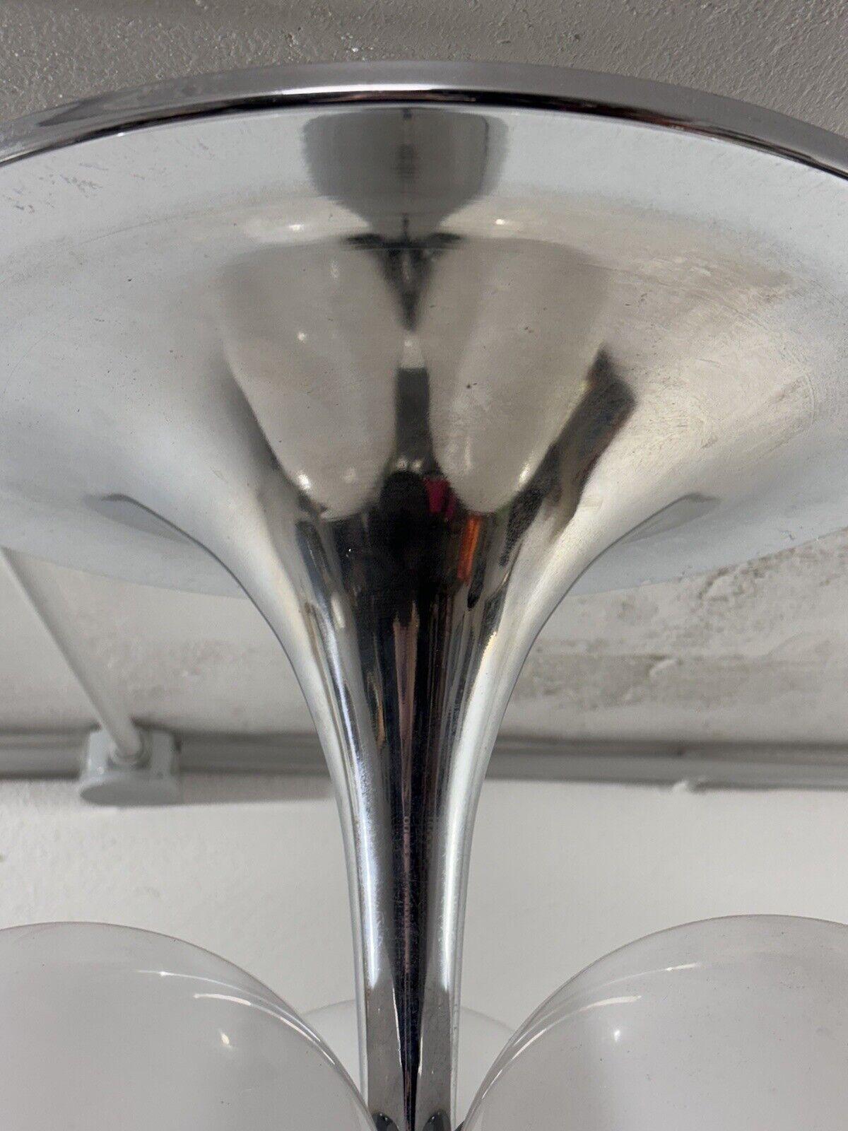 Steel Space Age Globe style Reggiani Chandelier 4 Lights Modern Design 1970's For Sale